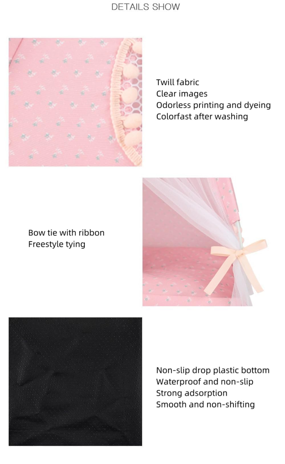 Cat Bed Tents Dog House Indoor Outdoor Lace Mesh Breathable Windows Door Curtains Removable Portable Nest Teepe House (Small,Pin