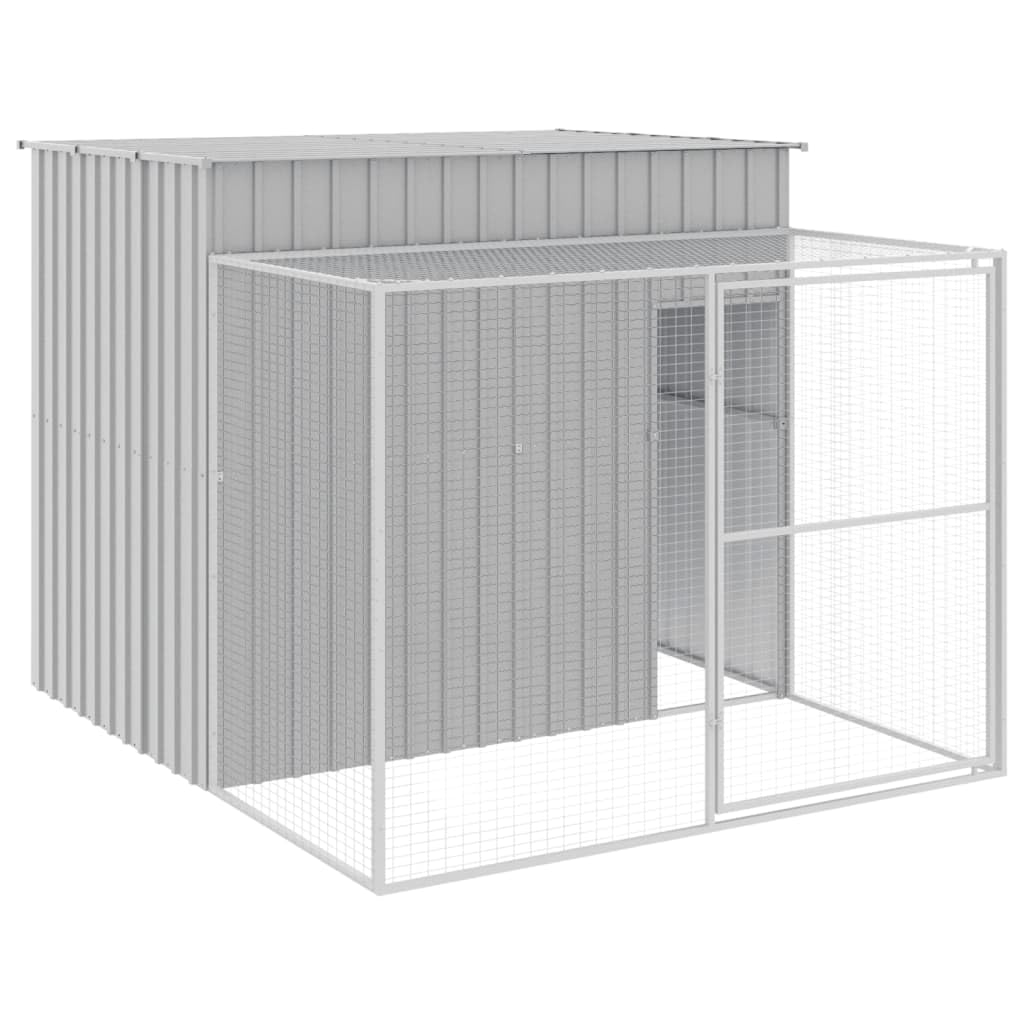 vidaXL Dog House, Dog Kennel with Run, Dog Cage with Lockable Door and Latch, Pet House for Small Animals, Light Grey Galvanised Steel