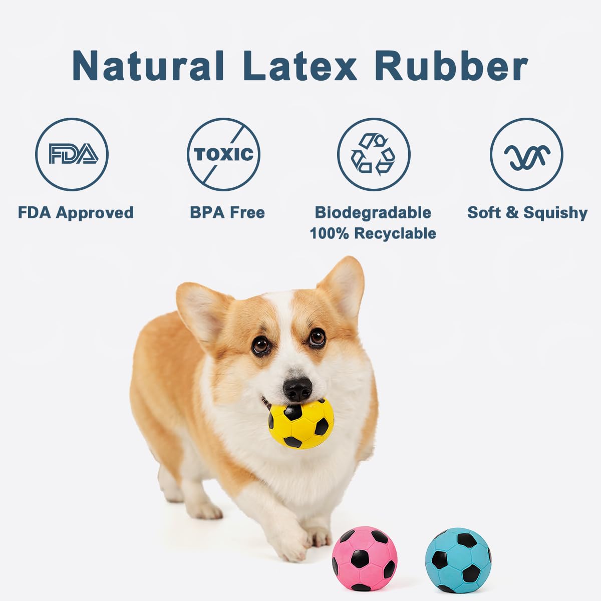 Pawdoer 2.6'' Squeaky Dog Ball For Medium Dogs, Soft Latex Rubber Squeaky Dog Toys, Cute Bounce Pet Squeak Toys Play Fetch Footb