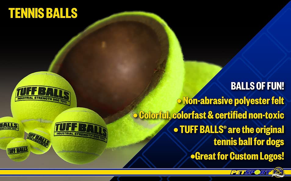 Petsport Yellow Tennis Ball Dog Toys | 12 Pack Medium (2.5'') Pet Safe Non-Toxic Industrial Strength Felt & Rubber Tuff Balls |