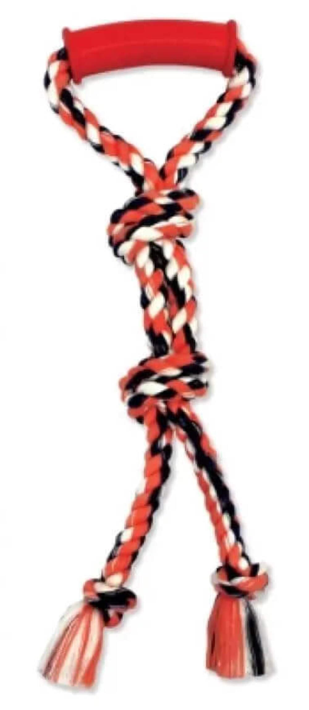 Mammoth Pet Products Flossy Chews Color Twin Tug With Rubber Handle, Medium, 20-Inch, Multi