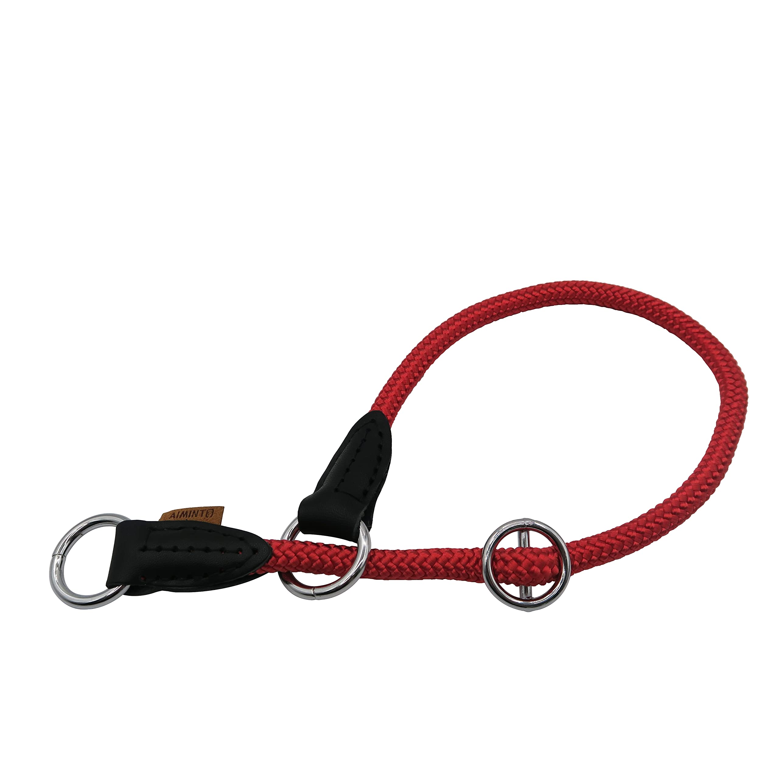 Aiminto Nylon Rope Pro Training Dog Collar, No Pull Round Martingale Collar, Slip Collar With Slidable Stop Ring - Ideal For Medium Large Dogs (L(1/2') - 20' Long, Red)