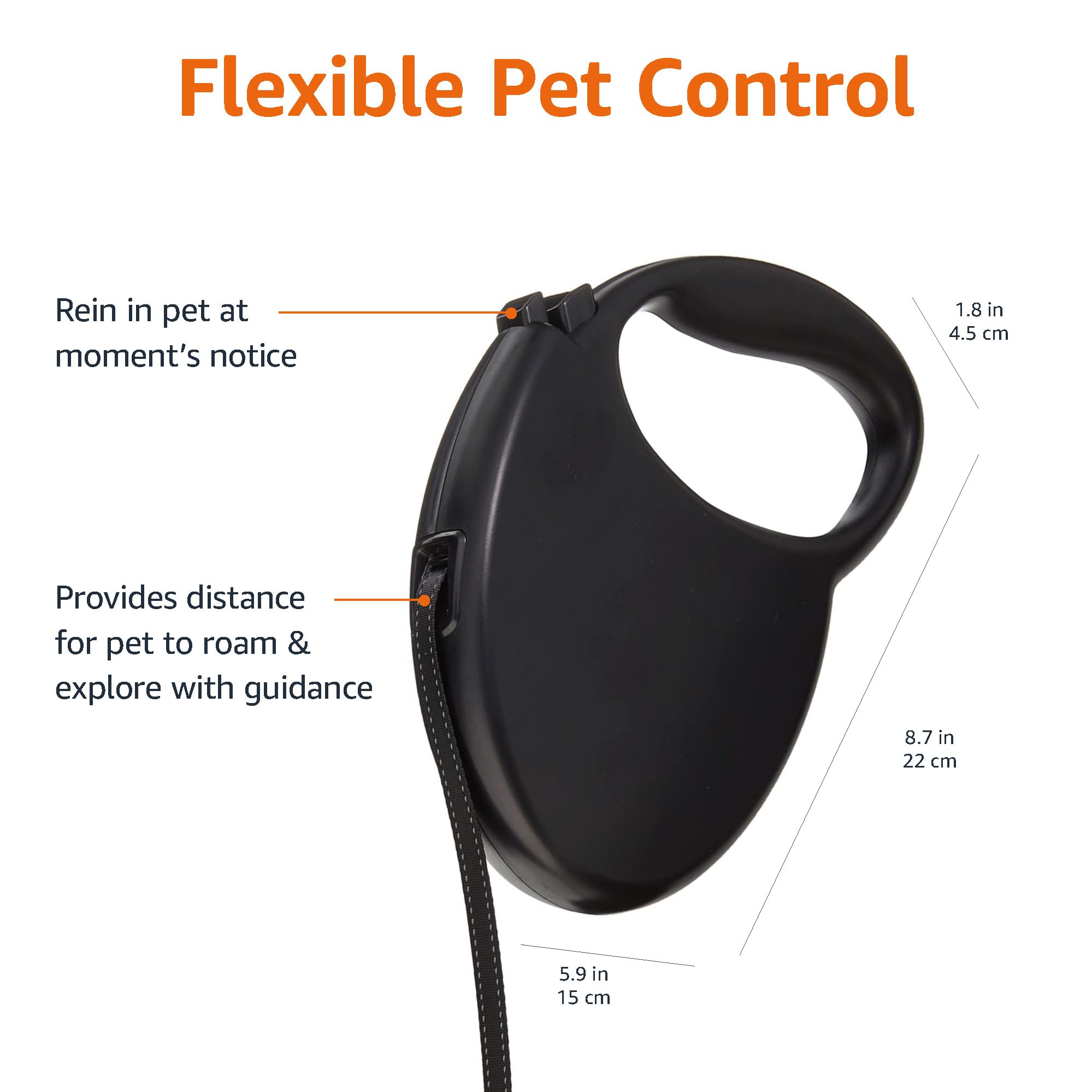 Amazon Basics Retractable Pet Leash, For Dogs Under 44 Lbs, Locking Mechanism, Large - 24Ft, Black