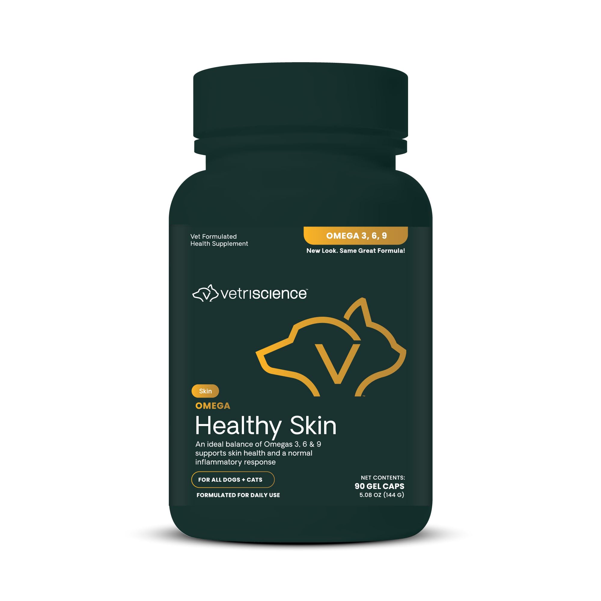 VetriScience Healthy Skin Omega 3, 6, 9 Fish Oil Supplement for Dogs and Cats, 90 Gel Capsules - Supports Healthy Skin & Coat, I