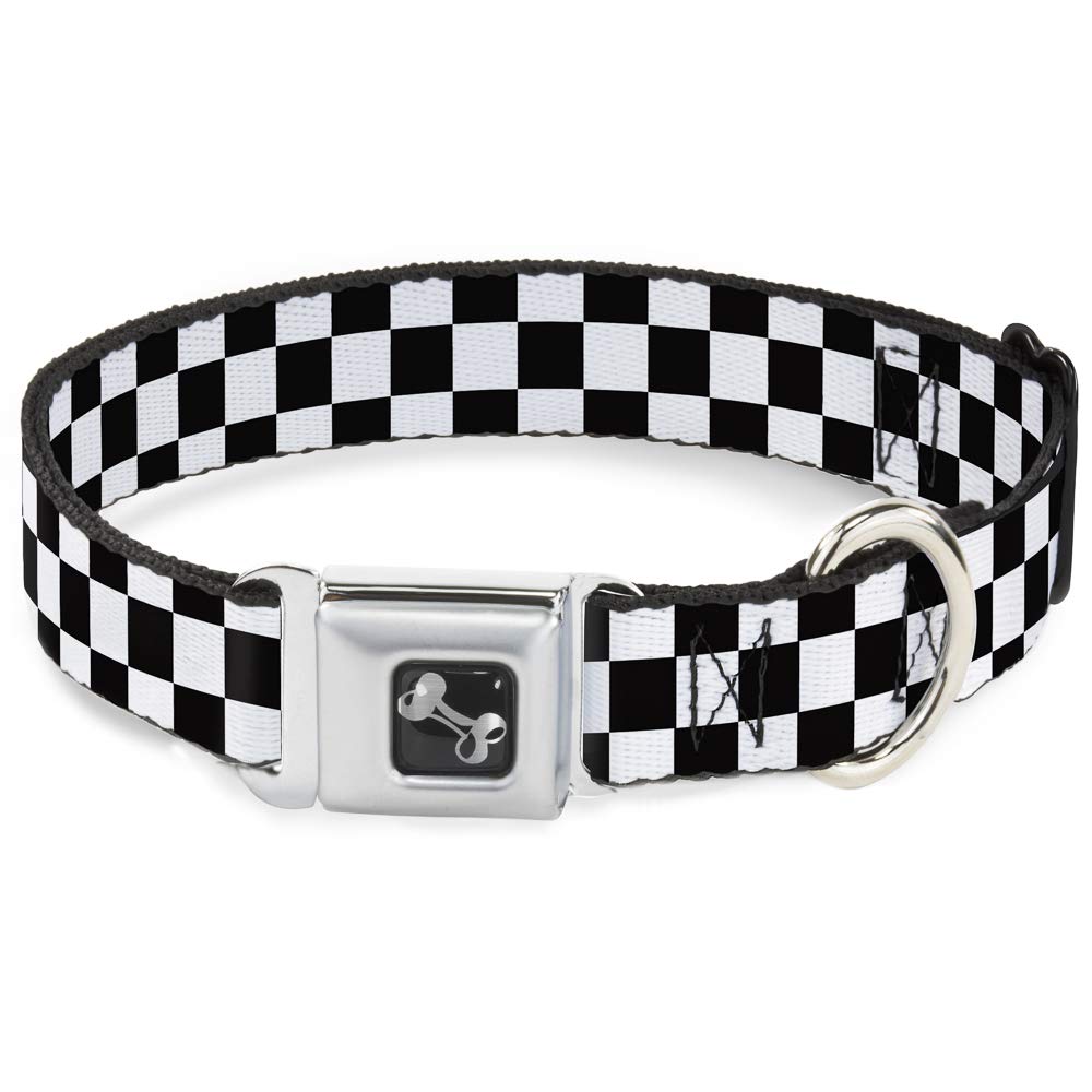 Buckle-Down Seatbelt Buckle Dog Collar - Checker Black/White - 1.5' Wide - Fits 18-32' Neck - Large