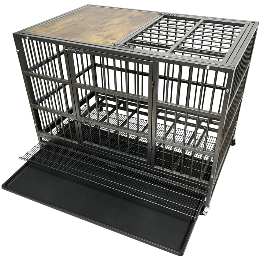 BOLDBONE 42 Furniture Dog Crate for Large Dogs, Heavy Duty Dog Kennel Indoor with Removable Crate Trays, Wheels and Stylish Wood