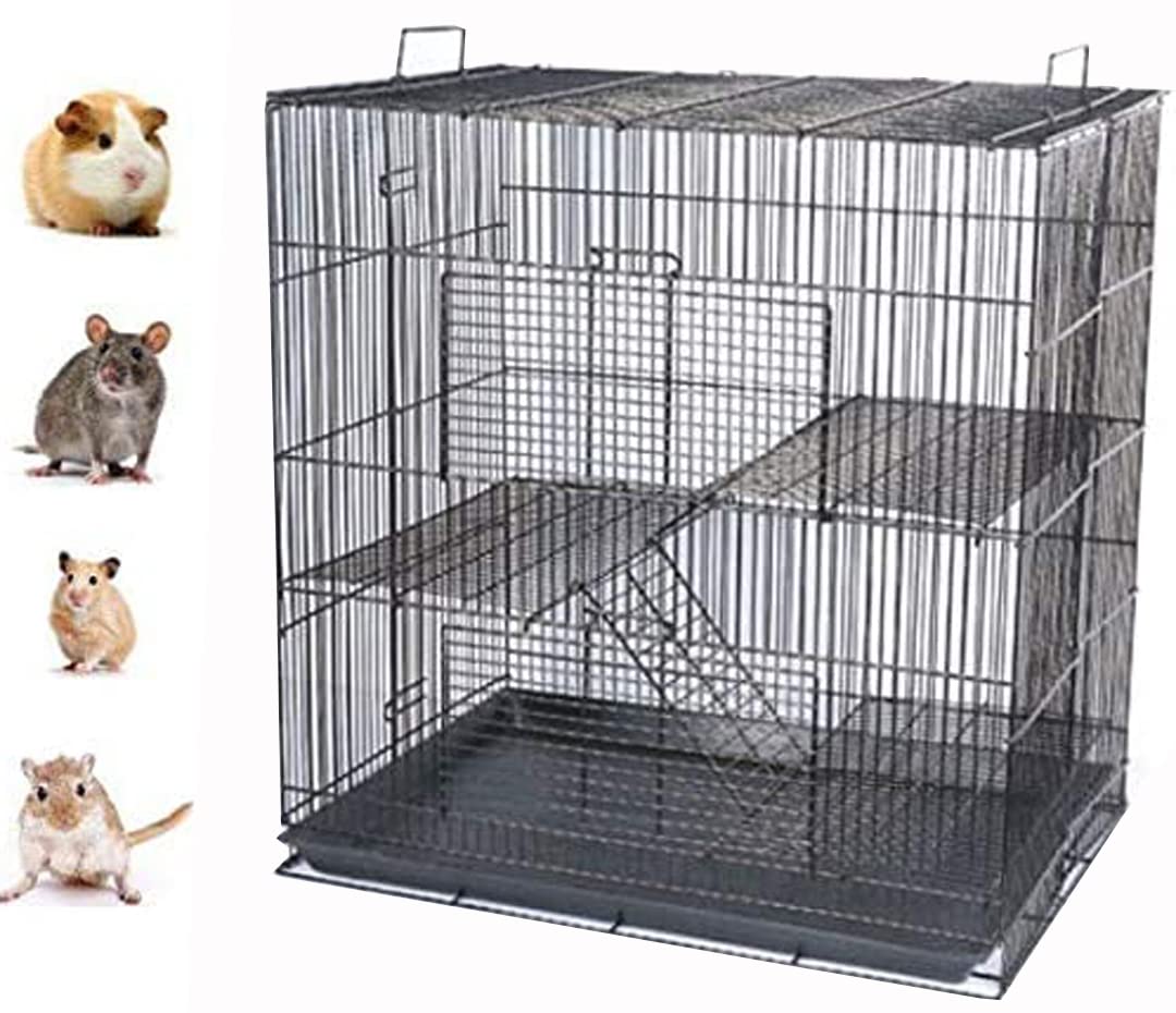 3-Level Foldable Ferret Chinchilla Sugar Glider Rats Animal Chew Free Metal Carrier Travel Cage Tight 3/8 Inch Wire Spacing Prevent Escape With Cross Shelves And Ladders