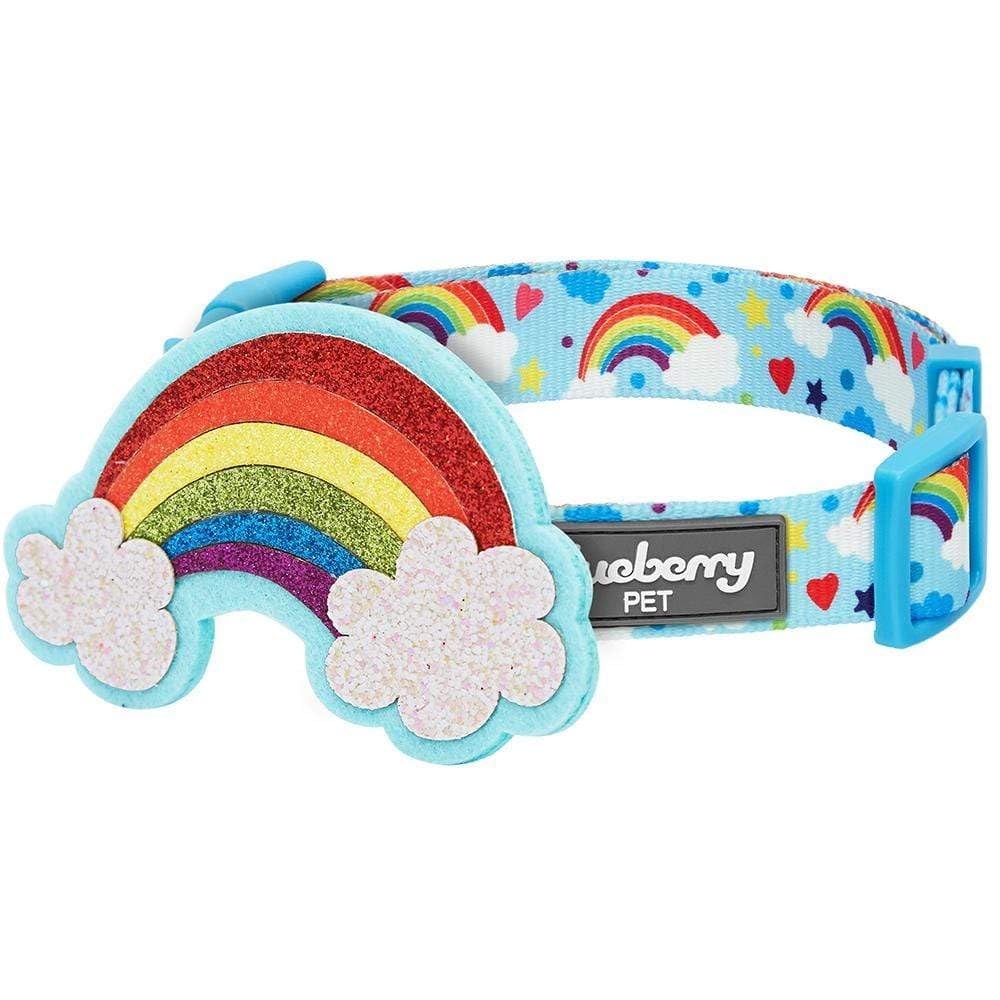 Blueberry Pet Rainbow Clouds Adjustable Dog Collar with Blingy D  cor, Small, Neck 12-16