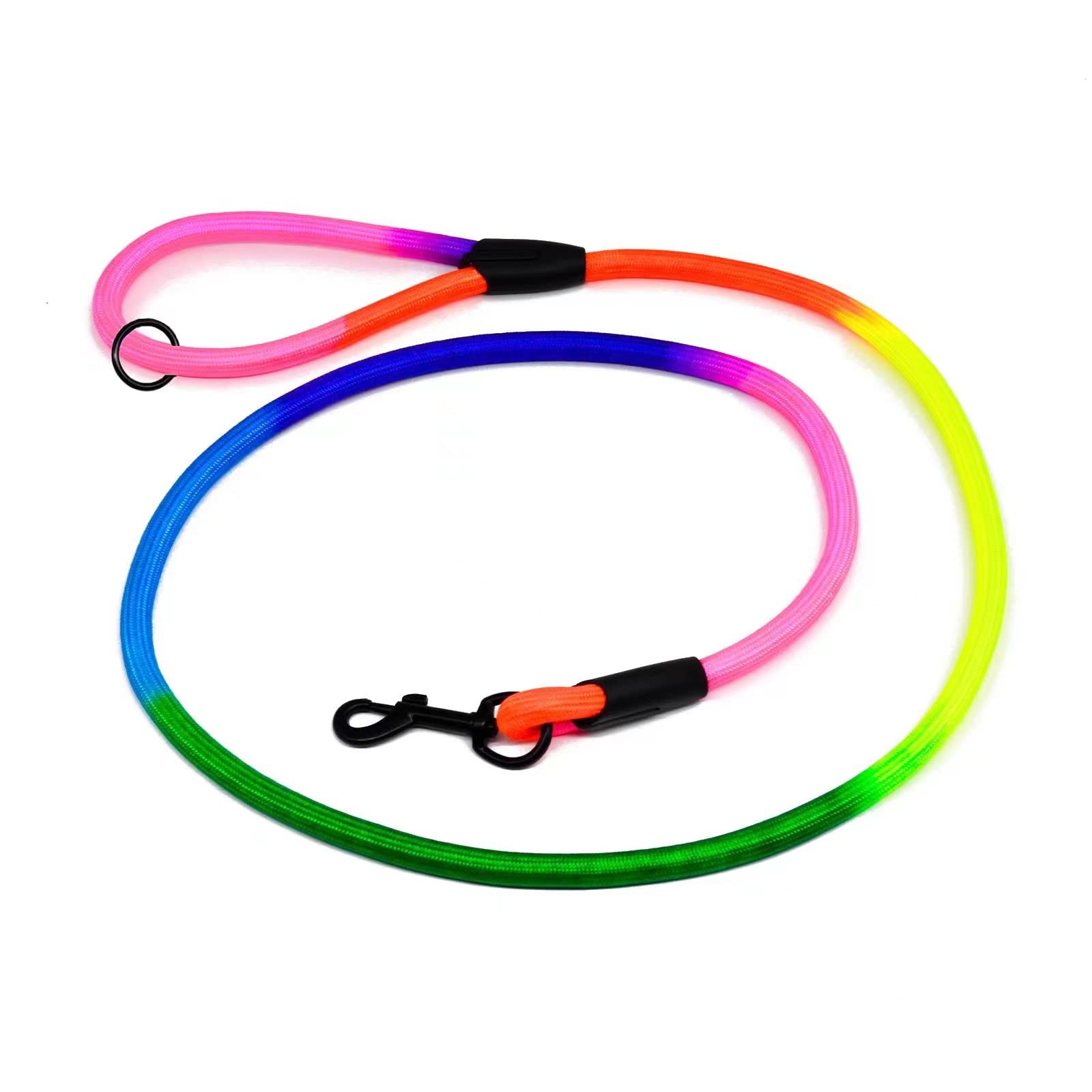 Jopoy Dog Leash For Large & Medium Dogs - Heavy Duty Reflective Rope Leash, 5Ft Rainbow, 18-120 Lbs