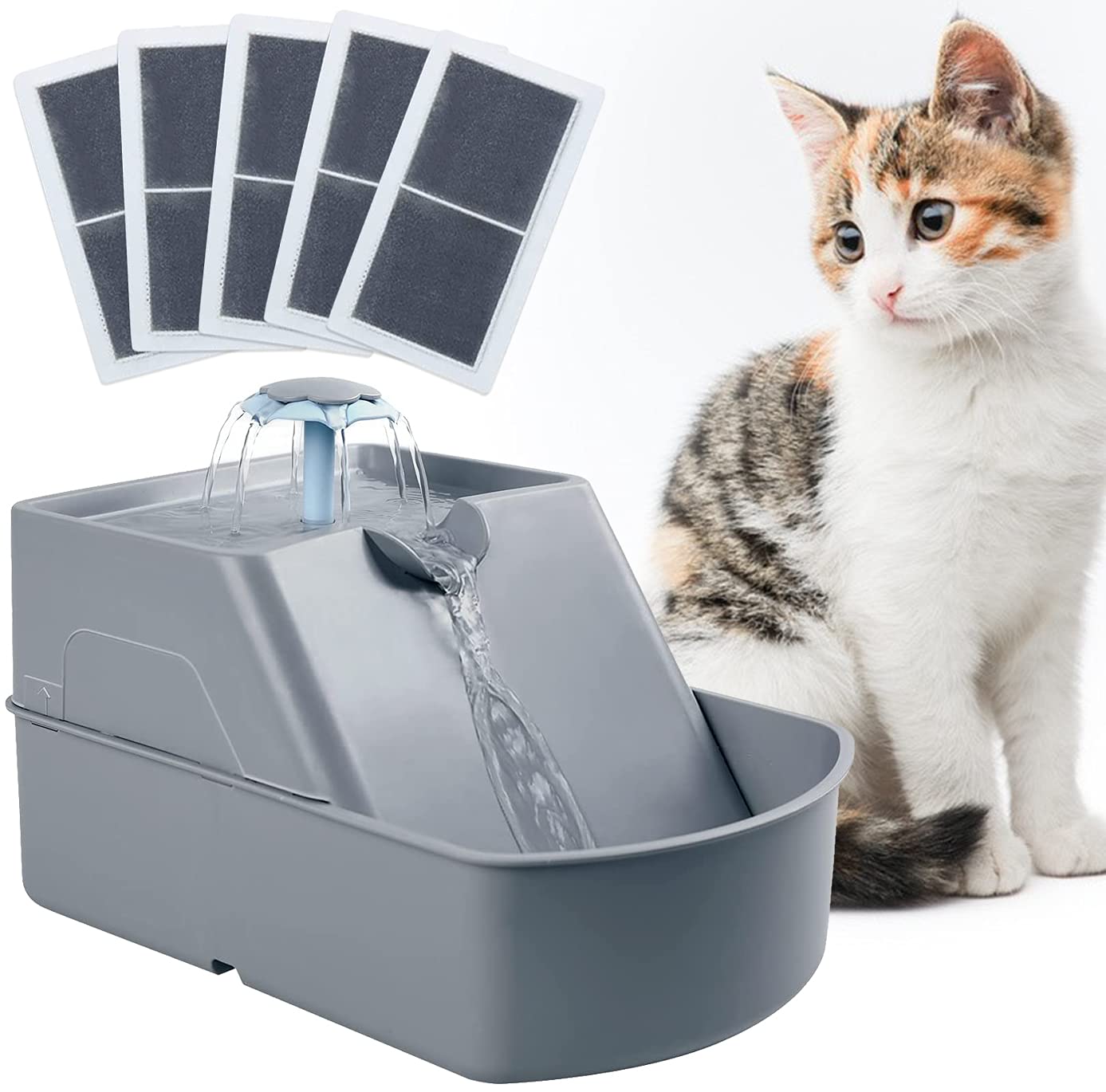 Toread Cat Water Fountain, 90Oz/2.6L Automatic Drinking Water Dispenser With 5 Washable Replacement Filters, Ultra Quiet Pump For Kitty, Cat, Small Dog, Anti Spill Running Water Bowl