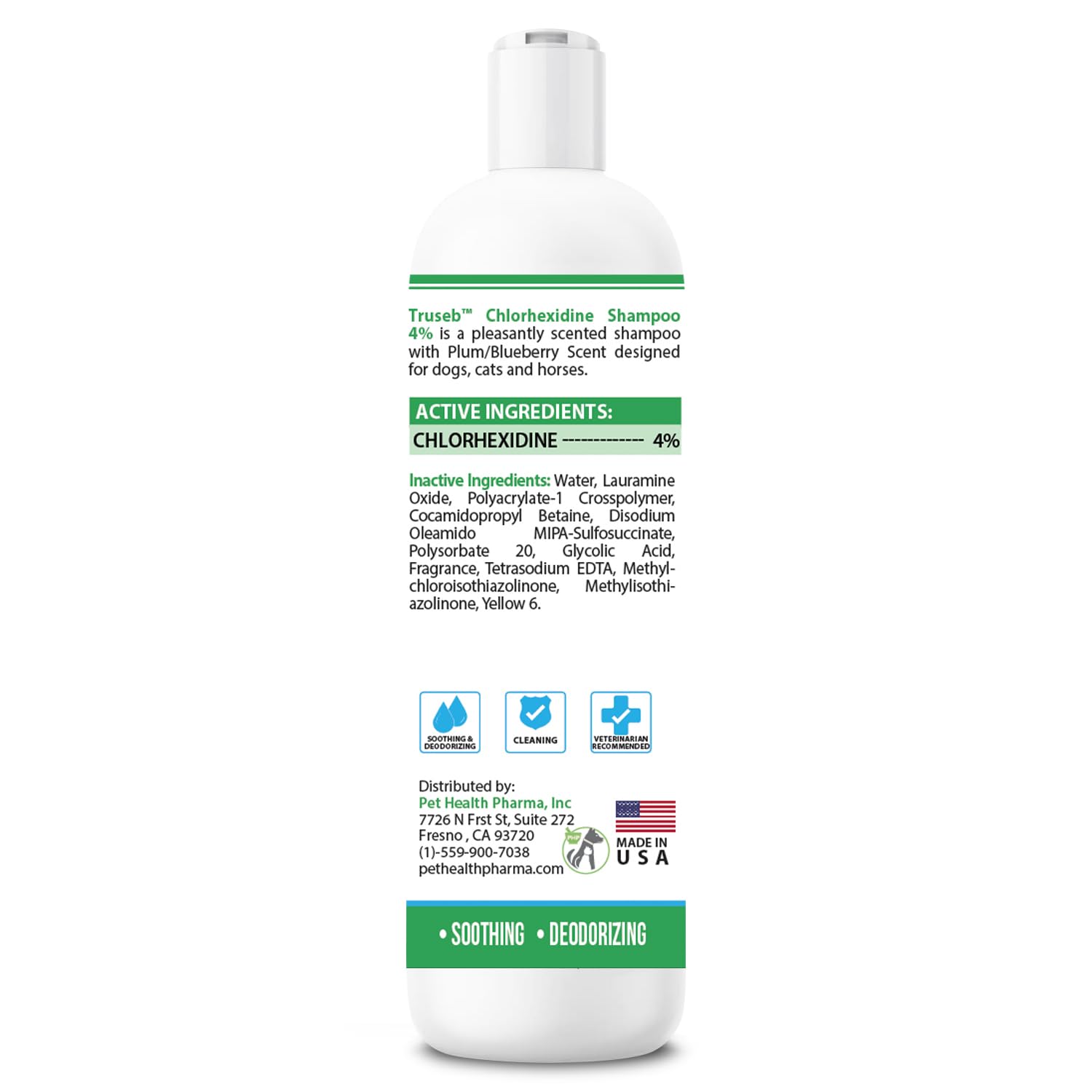 Truseb Topical Chlorhexidine 4% Shampoo For Dogs, Cats, And Horses With Plum/Blueberry Scent - 12 Oz - Made In U.S.A (Chlorhexid
