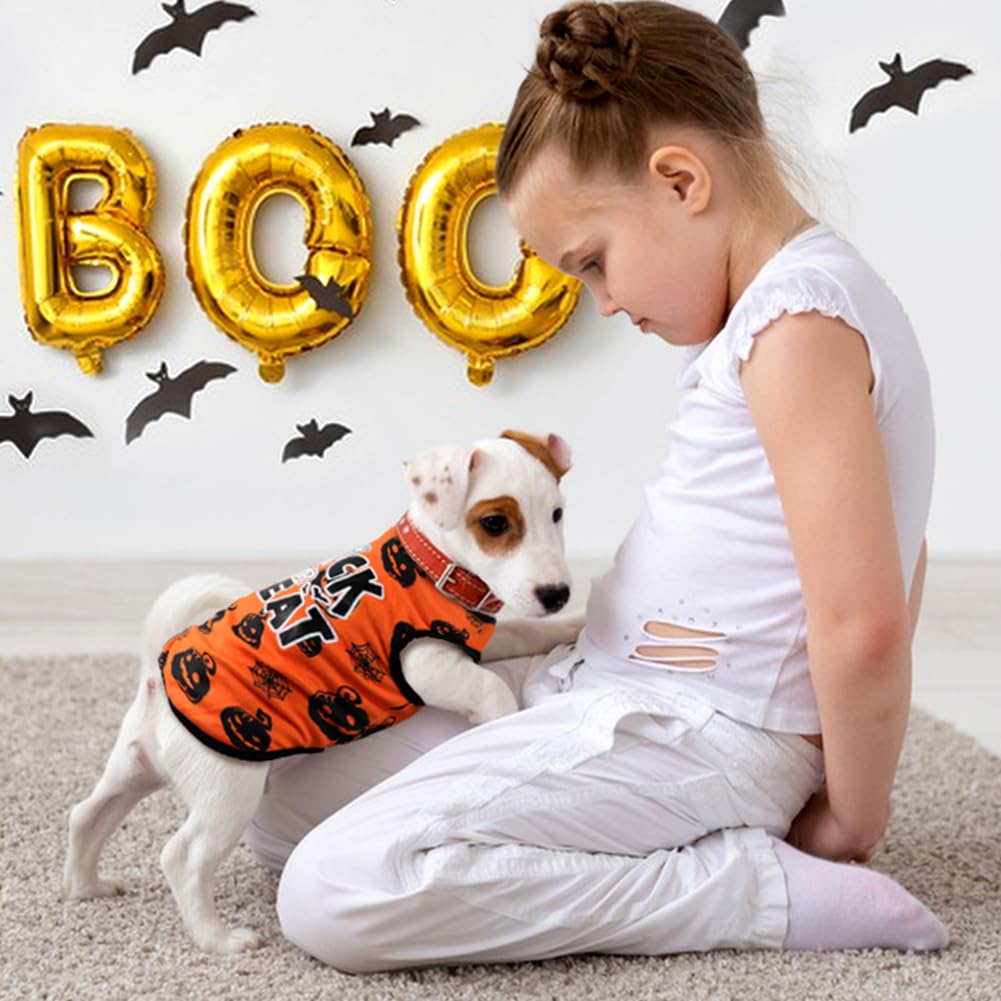Baobicute Dog Halloween Shirt Soft Cotton Stretchy Lightweight Dog T-Shirts Sleeveless Vest Dog Halloween Costume Clothes For Sm