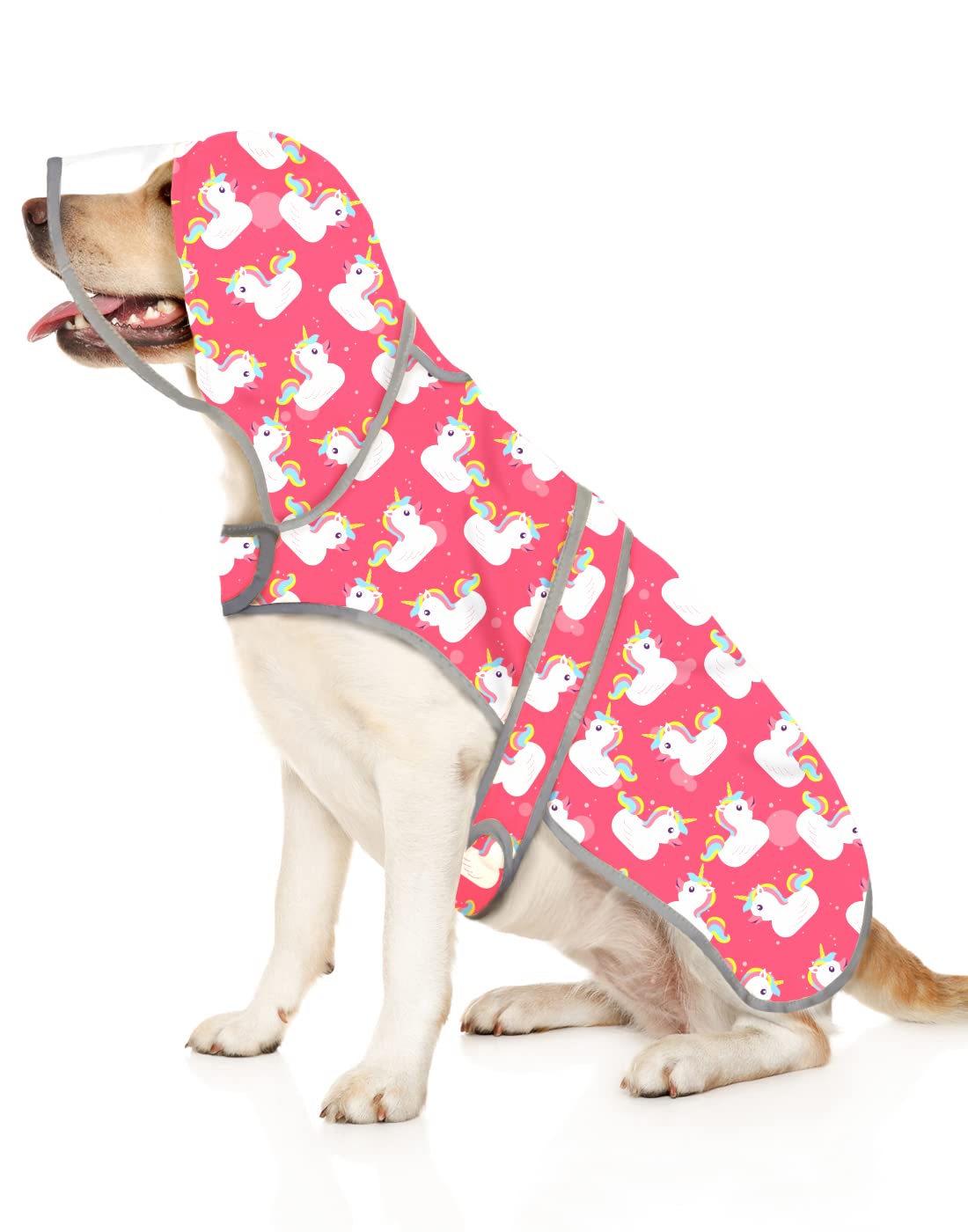 Hde Dog Raincoat With Clear Hood Rain Jacket Poncho For Small Medium Large Dogs Unicorn Ducks Pink - Xl