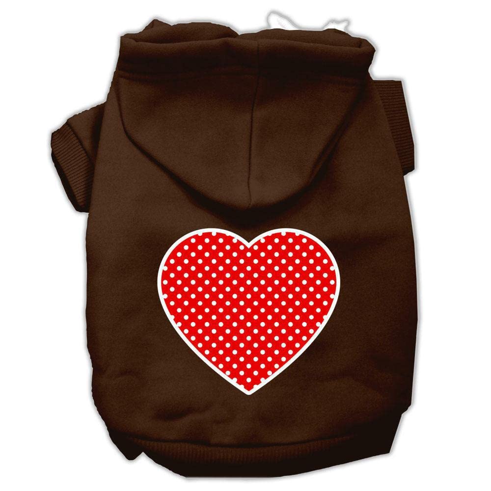 Pet Dog & Cat Hoodie Screen Printed, Red Swiss Dots Heart Brown LG (10-14 lbs.)