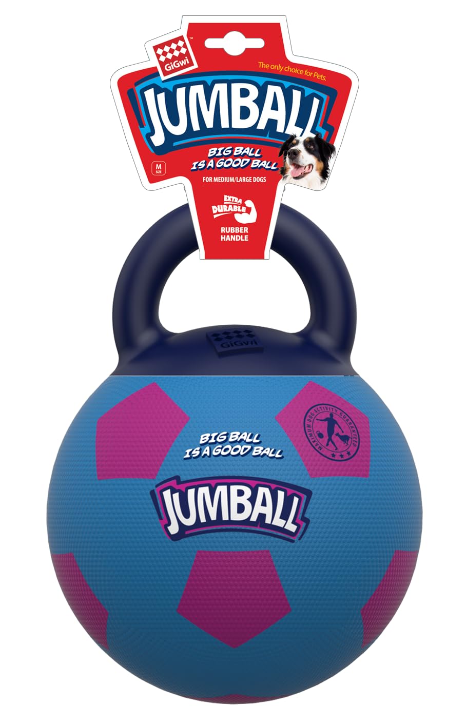 Gigwi Jumball Soccer Ball For Dogs, Durable Rubber Ball For Interactive Rough Play, Grippable Handle For Tug, Fetch, Toss, Inclu