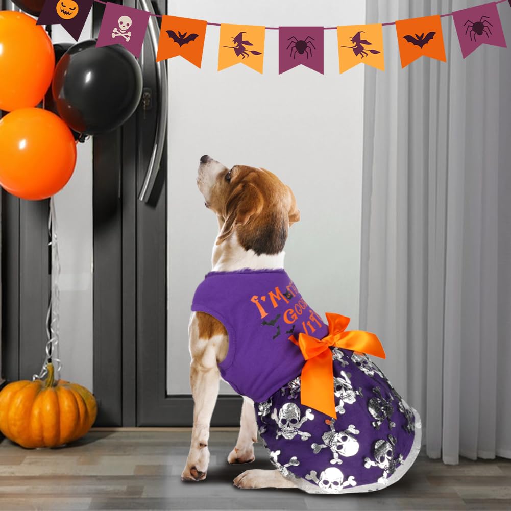 Dog Halloween Costumes, Funny Puppy Dress With Bow For Small Large Dogs, Pumpkin Witch Bat Pet Costume For Christmas (Medium, Go