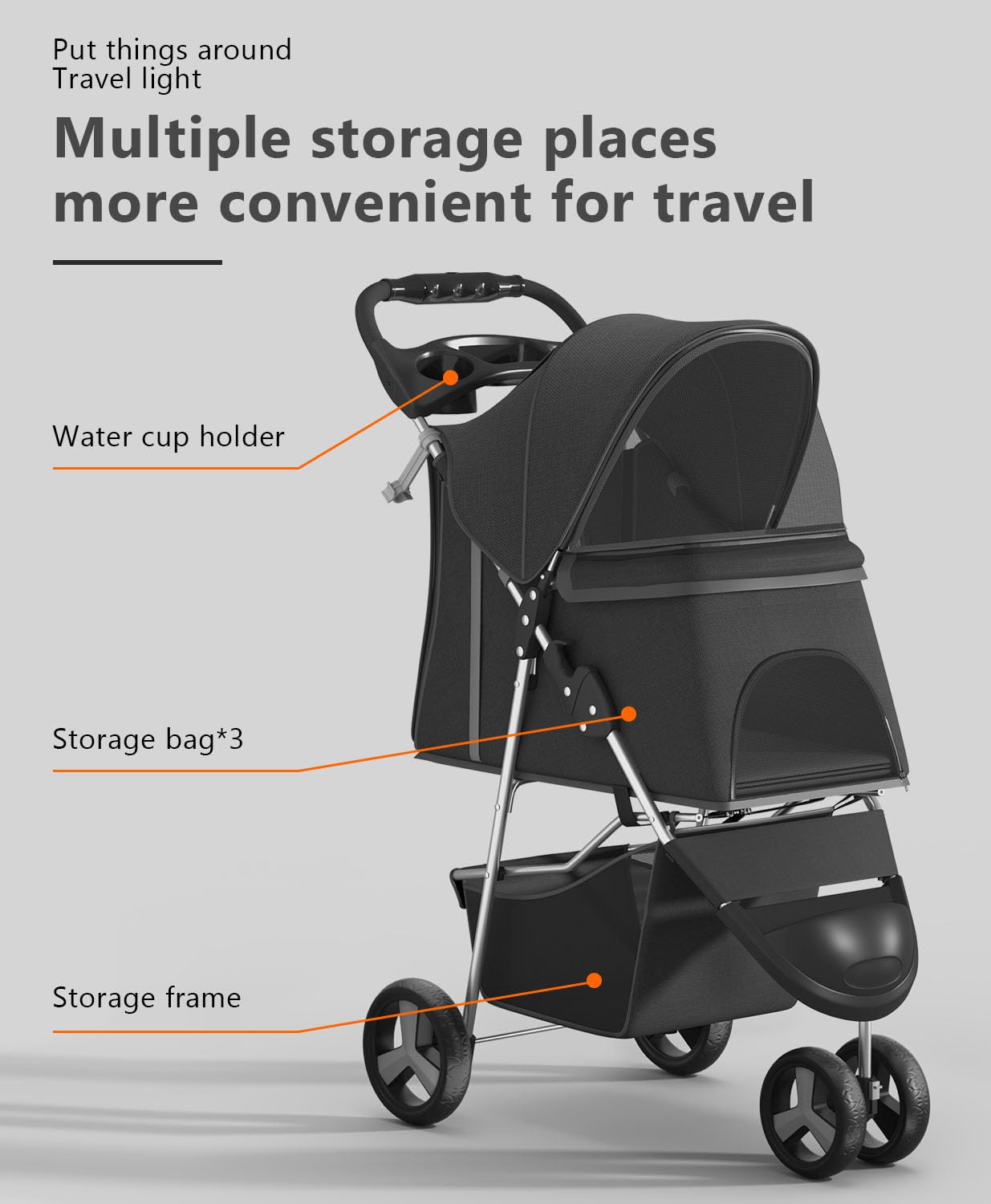 Os Motor Pet Stroller With 4 Wheels For Small/Medium Pets, Portable Travel Foldable Carrier Jogger For Dog Cat Puppy Kitty, Rear