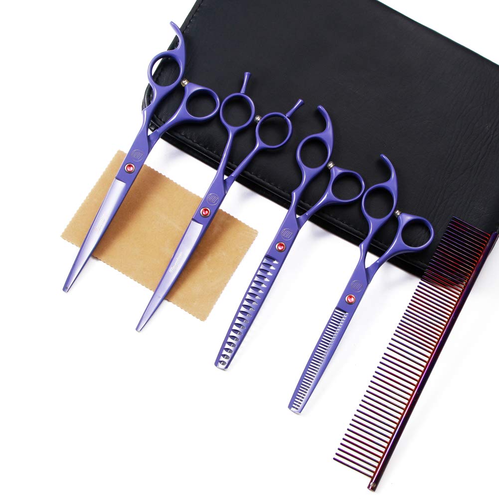 Professional Dog Grooming Scissors Set, 7 Inch/8 Inch Pet Grooming Scissors Chunkers Shears For Dog, Curved Dog Grooming Scissors, Thinning Shears For Dog With Grooming Comb