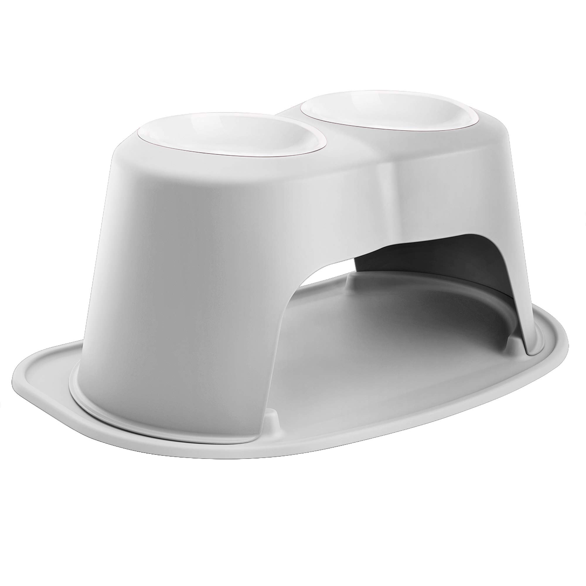 Weathertech Double High Pet Feeding System W/Plastic Dog/Cat Bowls - 10 High Stand Light Grey (Pdhc6410Lglg)
