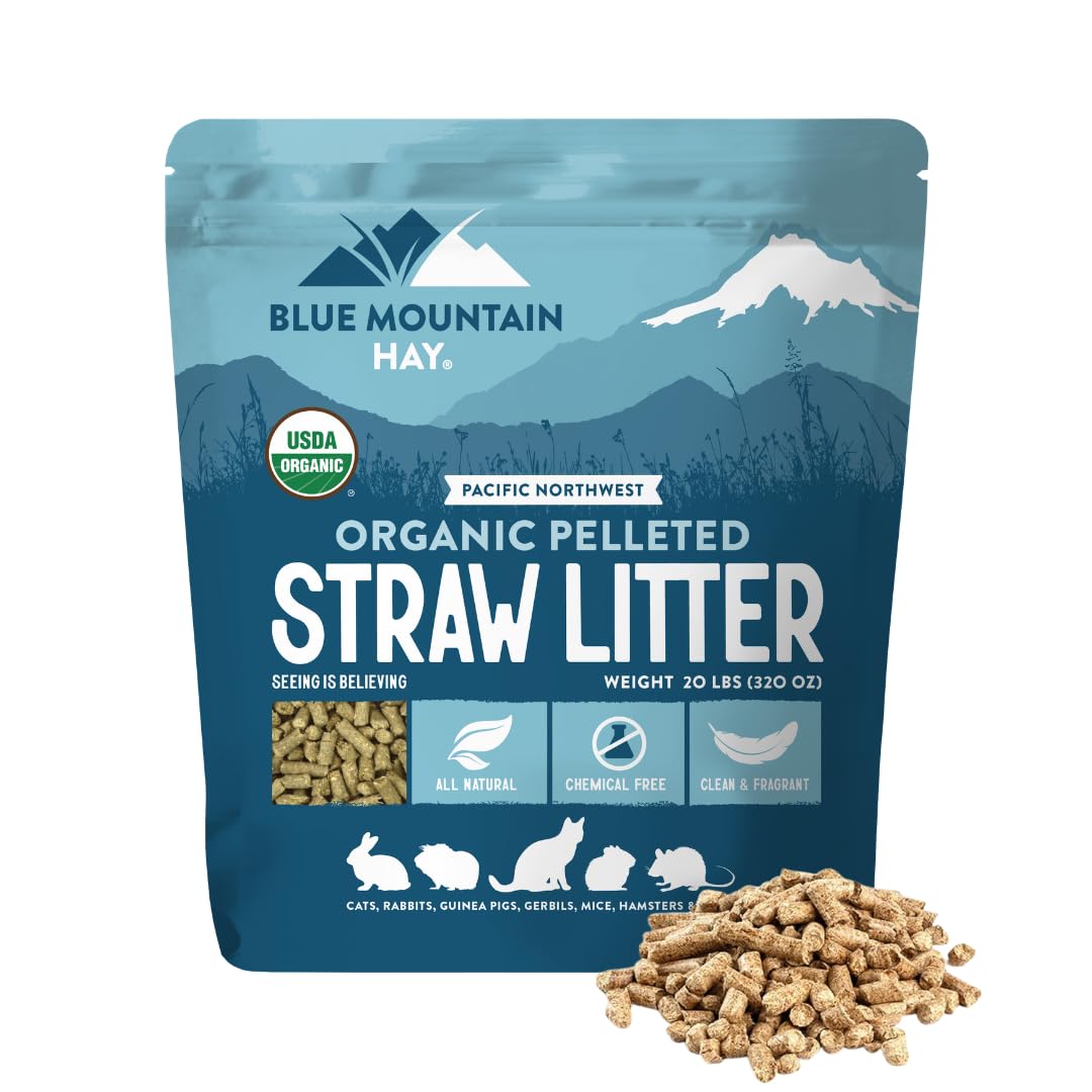 Blue Mountain Hay Organic Wheat Straw Litter For Small Animals | Natural, Biodegradable Litter Pellets | Chemical & Dust-Free | 