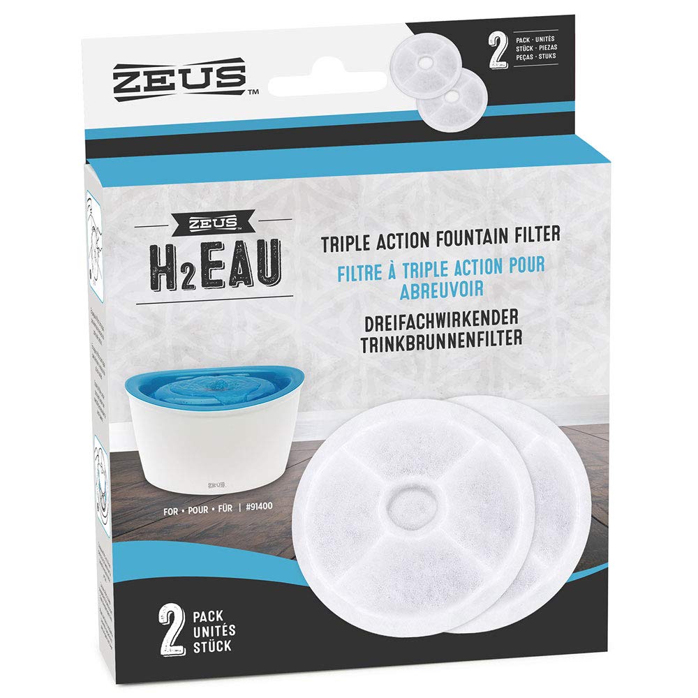 ZEUS H2EAU Replacement Water Fountain Filter, 2-Pack - Replacement Filter for The H2EAU Elevated Dog and Cat Drinking Water Foun
