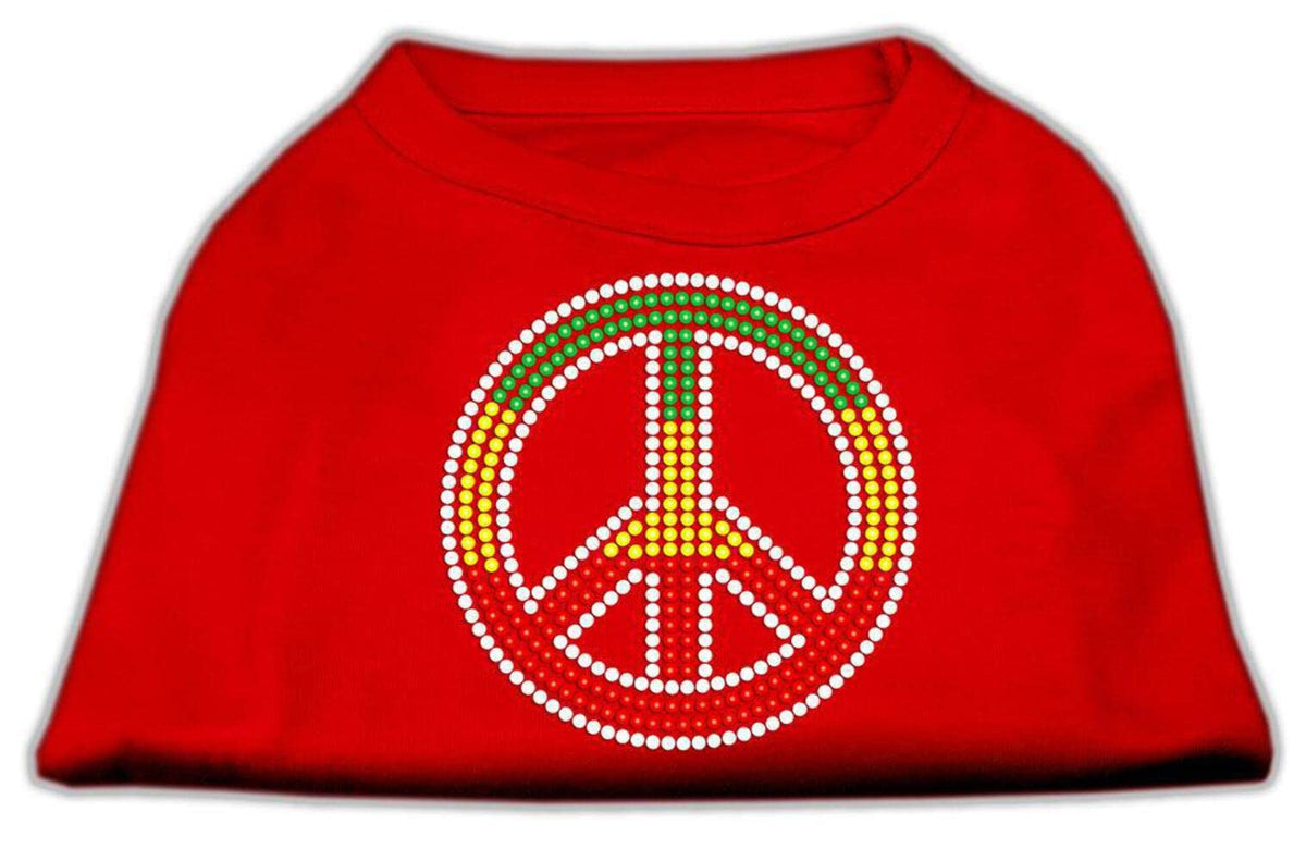 Pet Dog & Cat Shirt Rhinestone, &quot;Rasta Peace Sign&quot; Red LG (10-14 lbs.)