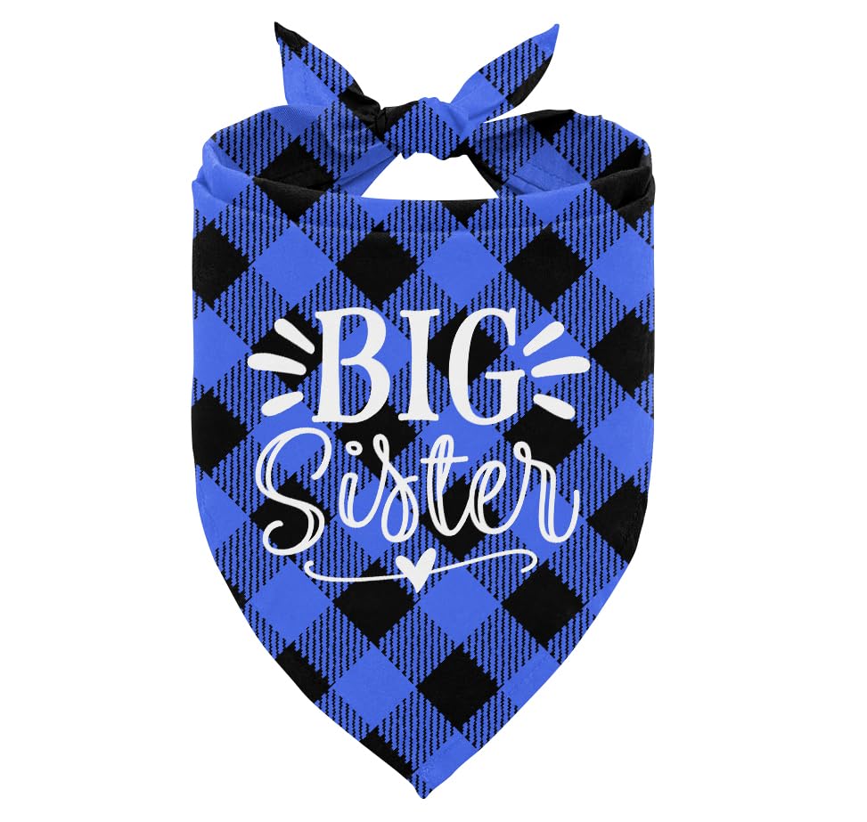 Big Sister Buffalo Plaid Dog Bandana - Plaid Pet Scarf Accessories For Small, Medium, Large Dogs - Baby Announcement Gift