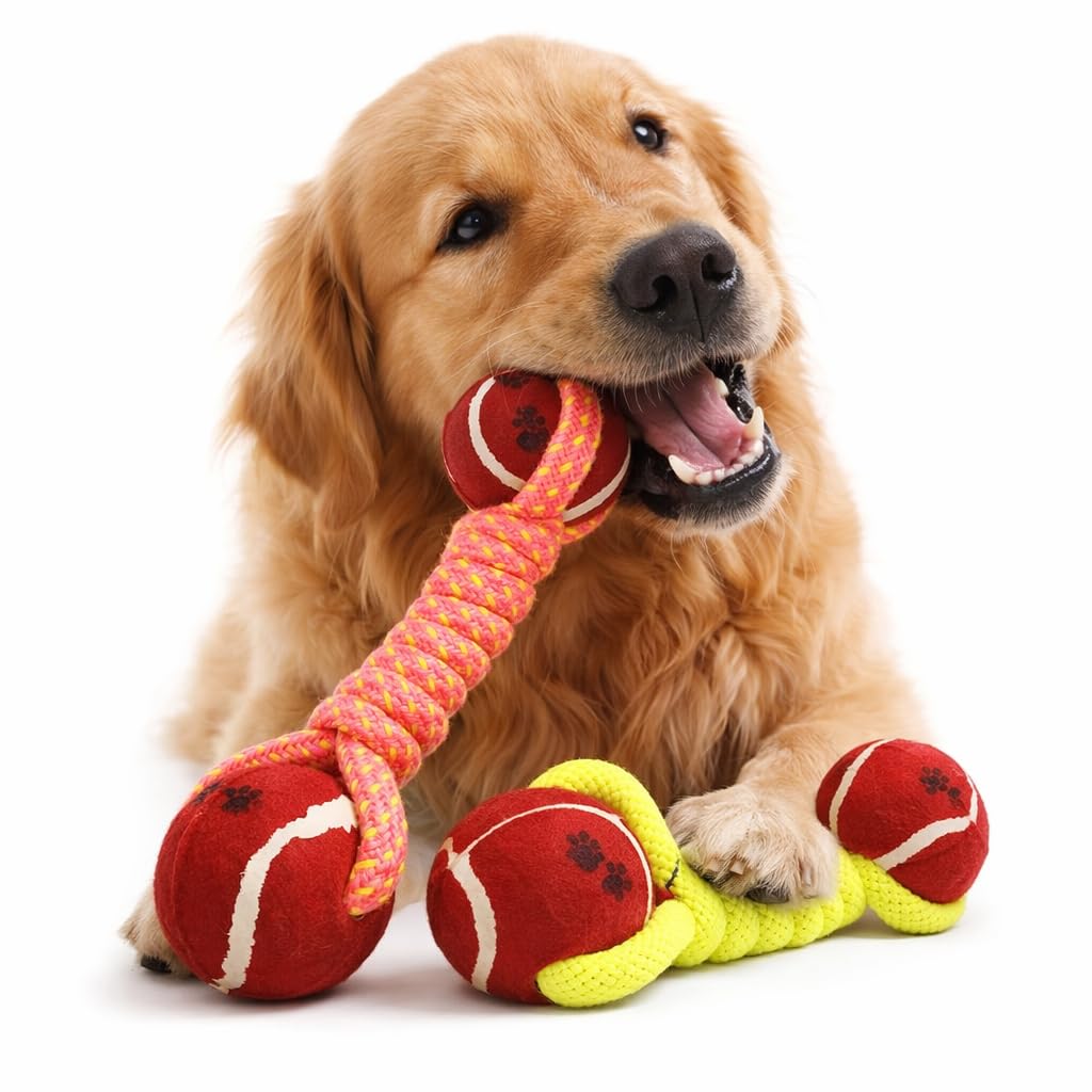 Tame Love Chew Dog Toys Knotted Dumball Cotton Poly Mix Chew Toys Pack Of 2  Suitable For Small And Medium Puppies Improve Dent