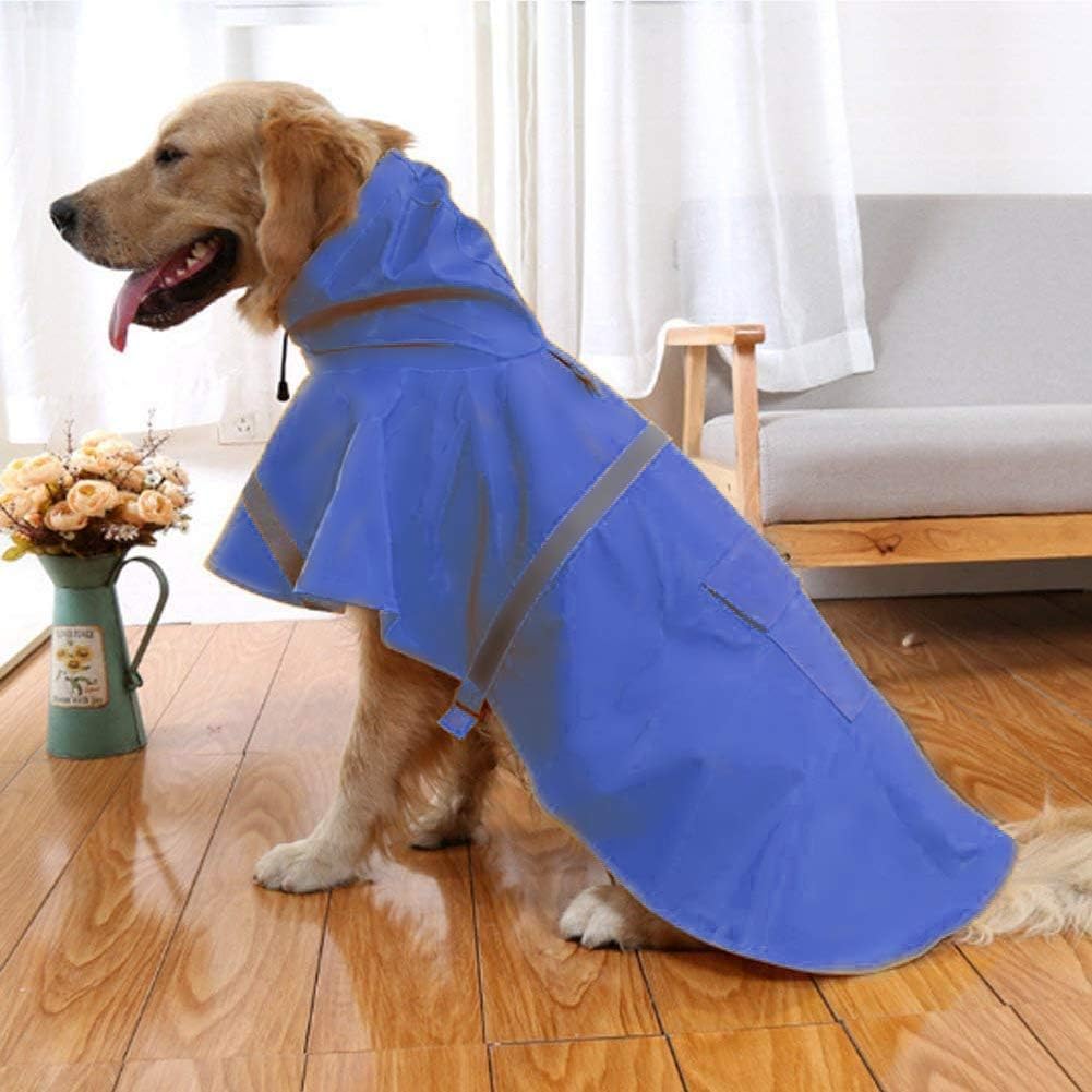 Nacoco Large Dog Raincoat Adjustable - Pet Dinosaurs Water Proof Clothes Lightweight Rain Jacket Poncho Hoodies With Strip Refle
