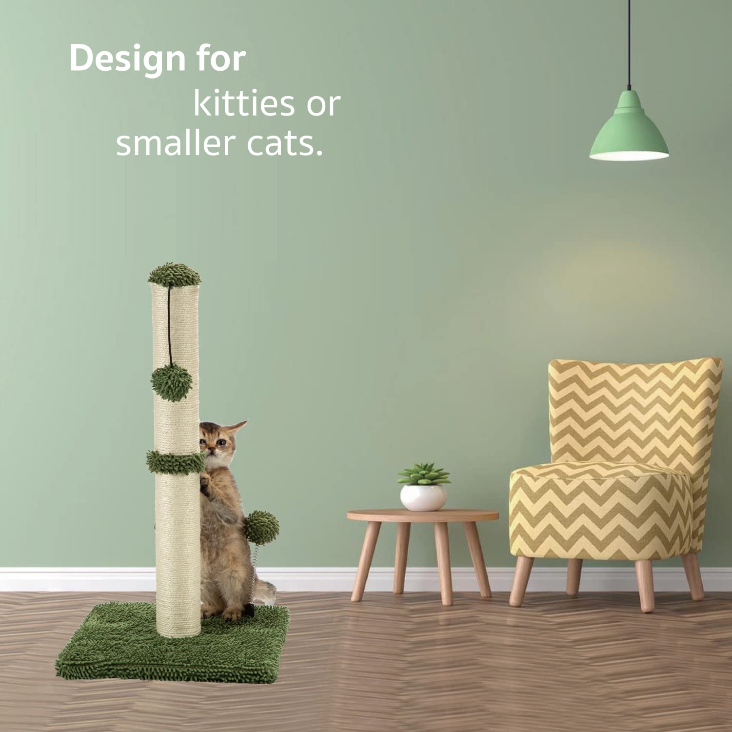Mecool Cat Scratching Post Premium Basics Kitten Scratcher Sisal Scratch Posts With Hanging Ball 22In For Kittens Or Smaller Cats (22 Inches For Kitten, Cactus Green)