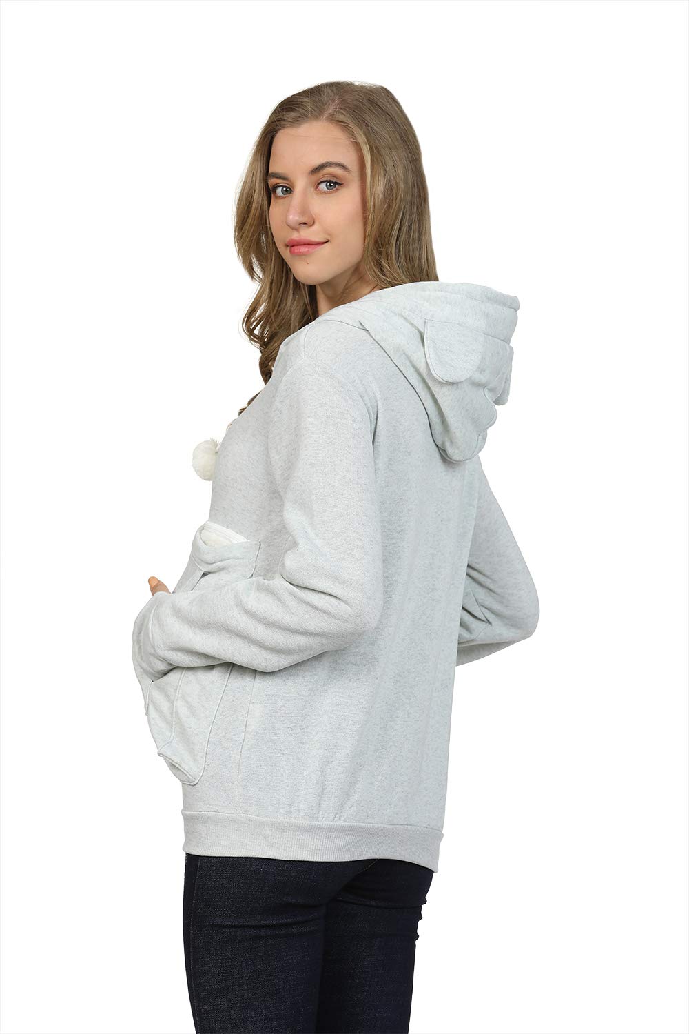 Womens Pet Carrier Sweater Dog Cat Pouch Hoodies Plus Size Tops Light Grey L