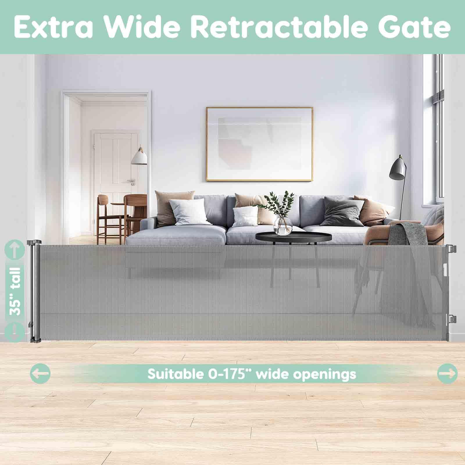 175 Inch Retractable Pet Gate - Extra Wide Baby & Dog Gates for Wide Openings