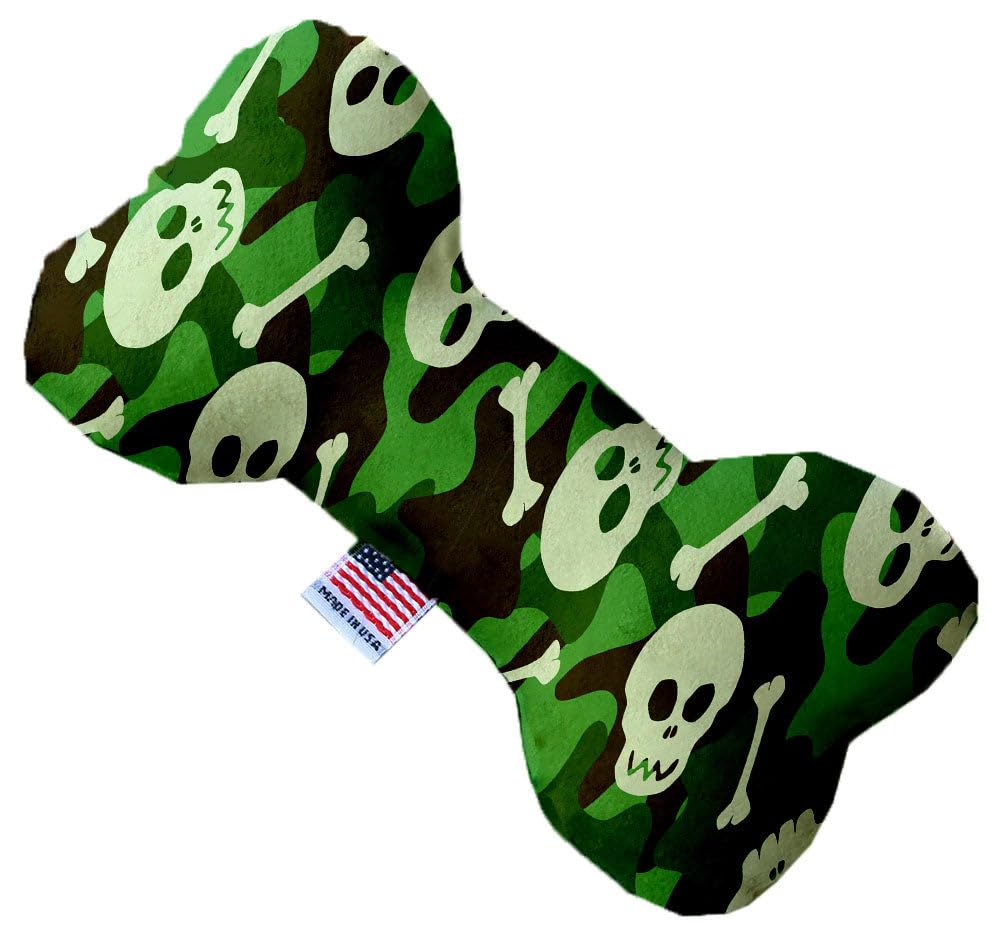 Pet and Dog Plush Heart or Bone Toy, &quot;Skulls Group&quot; (Available in different sizes, and 12 different pattern options!) Green Camo Skulls 6&quot; Plush Bone