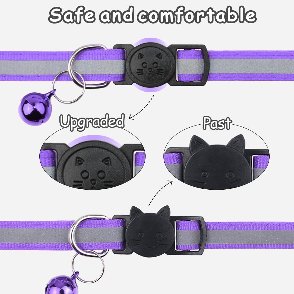 Taglory Reflective Cat Collars Breakaway With Bell, 2 Pack Girl Boy Pet Kitten Collar Adjustable 6-8 Inch, Purple