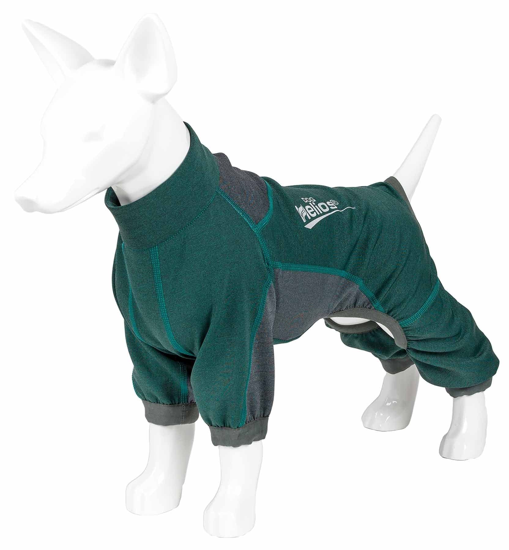 Dog Helios ® 'Rufflex' Mediumweight 4-Way-Stretch Breathable Full Bodied Performance Dog Warmup Track Suit, Medium, Green