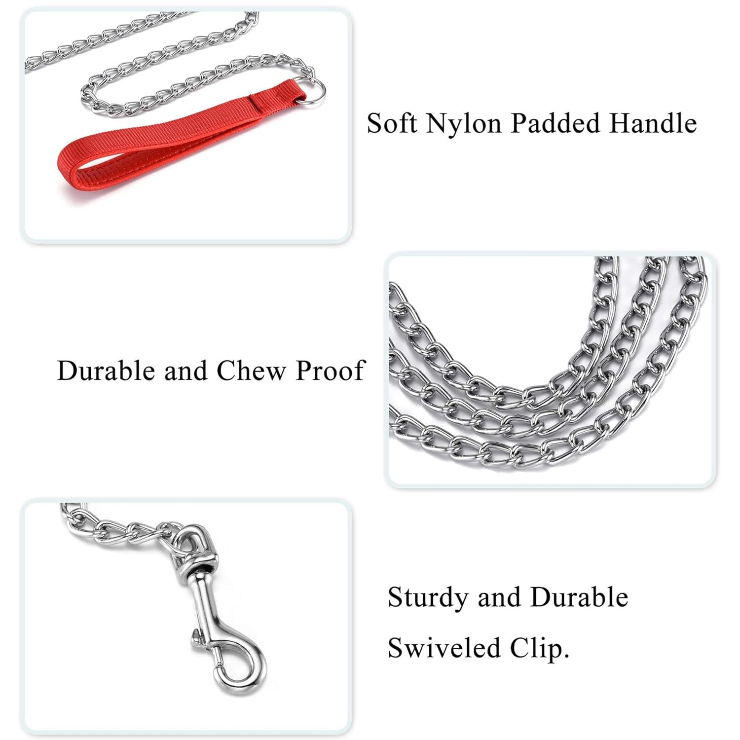 Petiry Chain Leash Metal Trainning Leash Stainless Steel With Soft Padded Handle For Heavy Duty Dogs.(Xl, Red Handle)