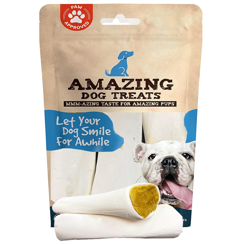 Amazing Dog Treats - Stuffed Shin Bone For Dogs (Bacon And Cheese, 5-6 Inch - 3 Count) - All Natural Dog Bones