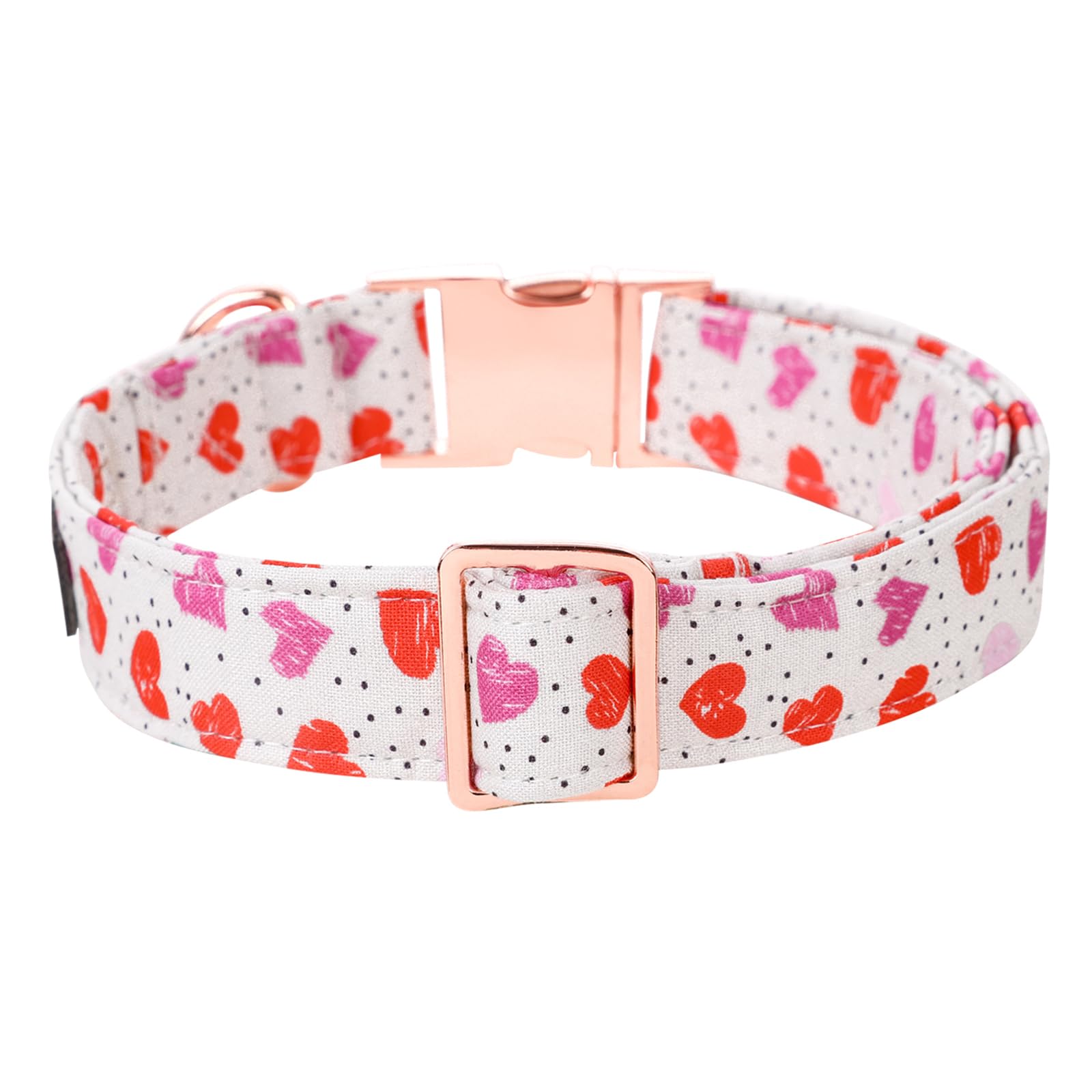 Lionet Paws Valentine Dog Collar, Heavy-Duty Cute Pink Heart Pattern Collar With Metal Buckle Pet For Small Medium Dogs, Neck 13
