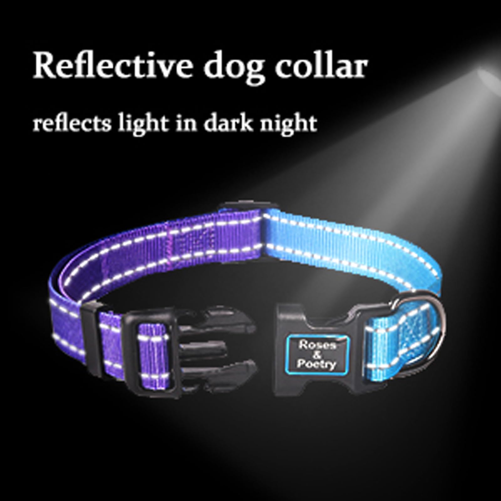 Roses&Poetry Reflective Dog Collar With Gradient Violet, Adjustable Durable Pet Collars For Small Medium Large Dogs (Violet-M