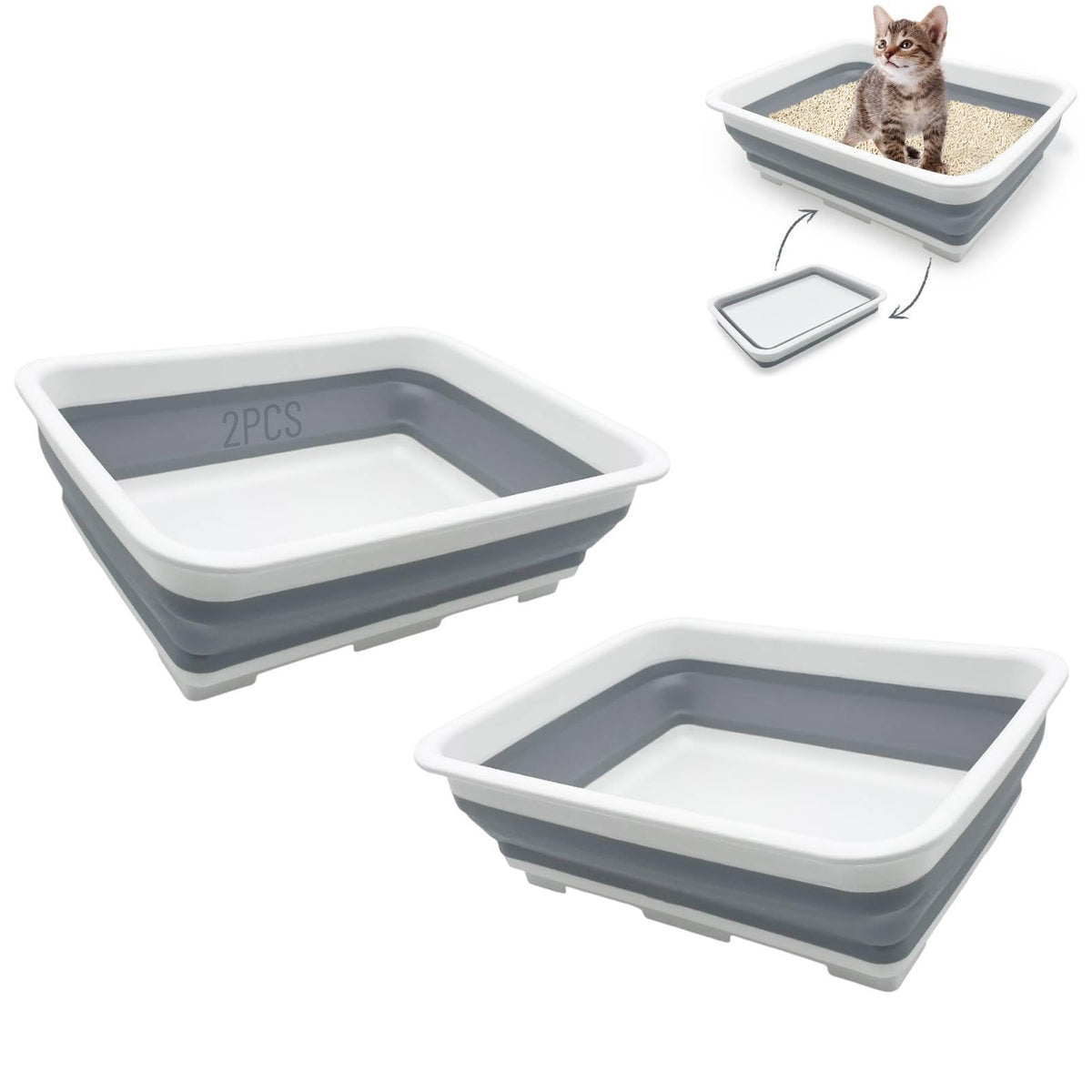 Fhiny 2Pcs Open Cat Litter Box, Kitten Potty Pan Semi-Enclosed Foldable Waterproof Travel Toilet Low Entrance For Indoor Cats Sm