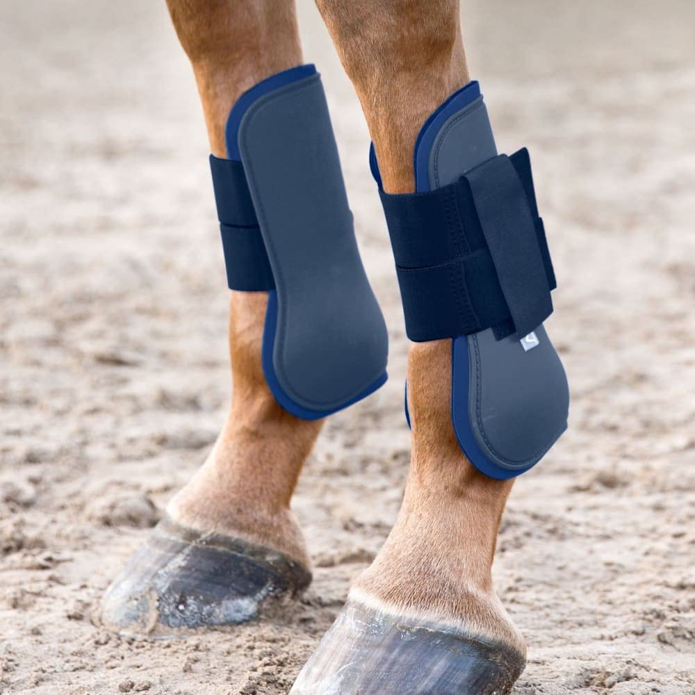 Horze Chicago Protective Horse Tendon Boots - Lightweight Open Front Boots For Jumping, Trail Riding, And Turnout (Pair) - Dark