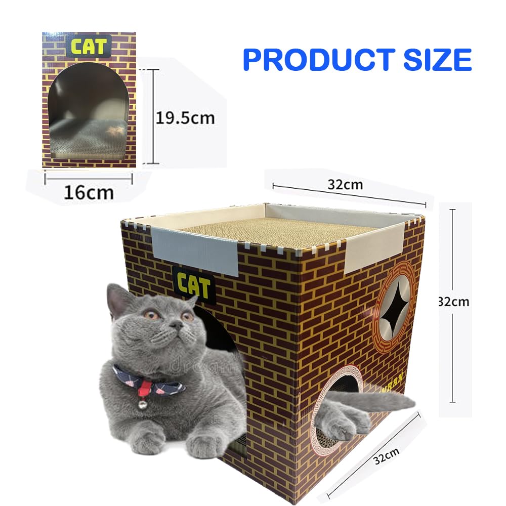 Tannran Cardboard Cat House With 2 Story Scratch Pads,Cat Play House For Indoor Toy, Scratch And Grind Claws, 12.5X12.5X12.5 Inc