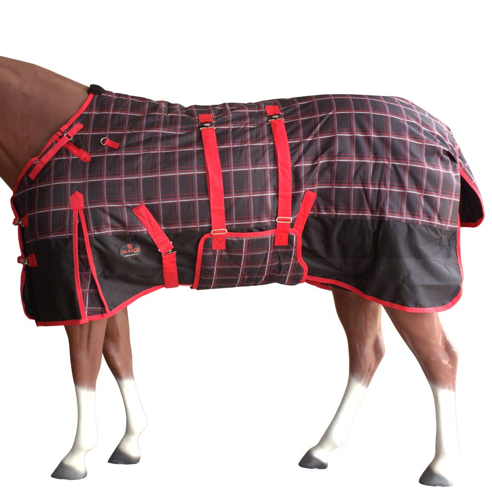 Hilason Red Black Plaid 66 In 1200D Winter Waterproof Poly Horse Blanket Belly Wrap | Horse Blanket | Horse