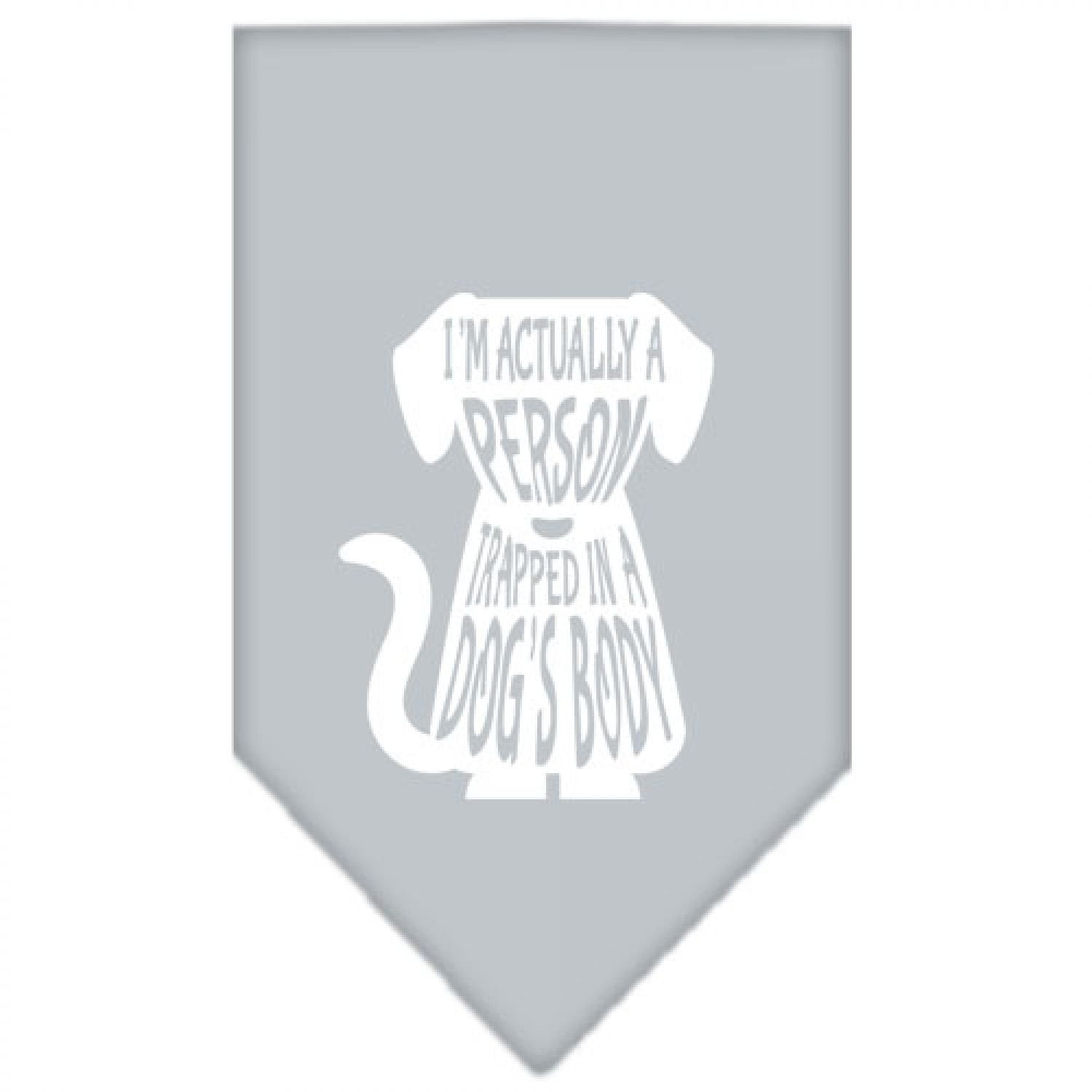 Pet and Dog Bandana Screen Printed, &quot;Trapped In A Dog's Body&quot; Gray Small