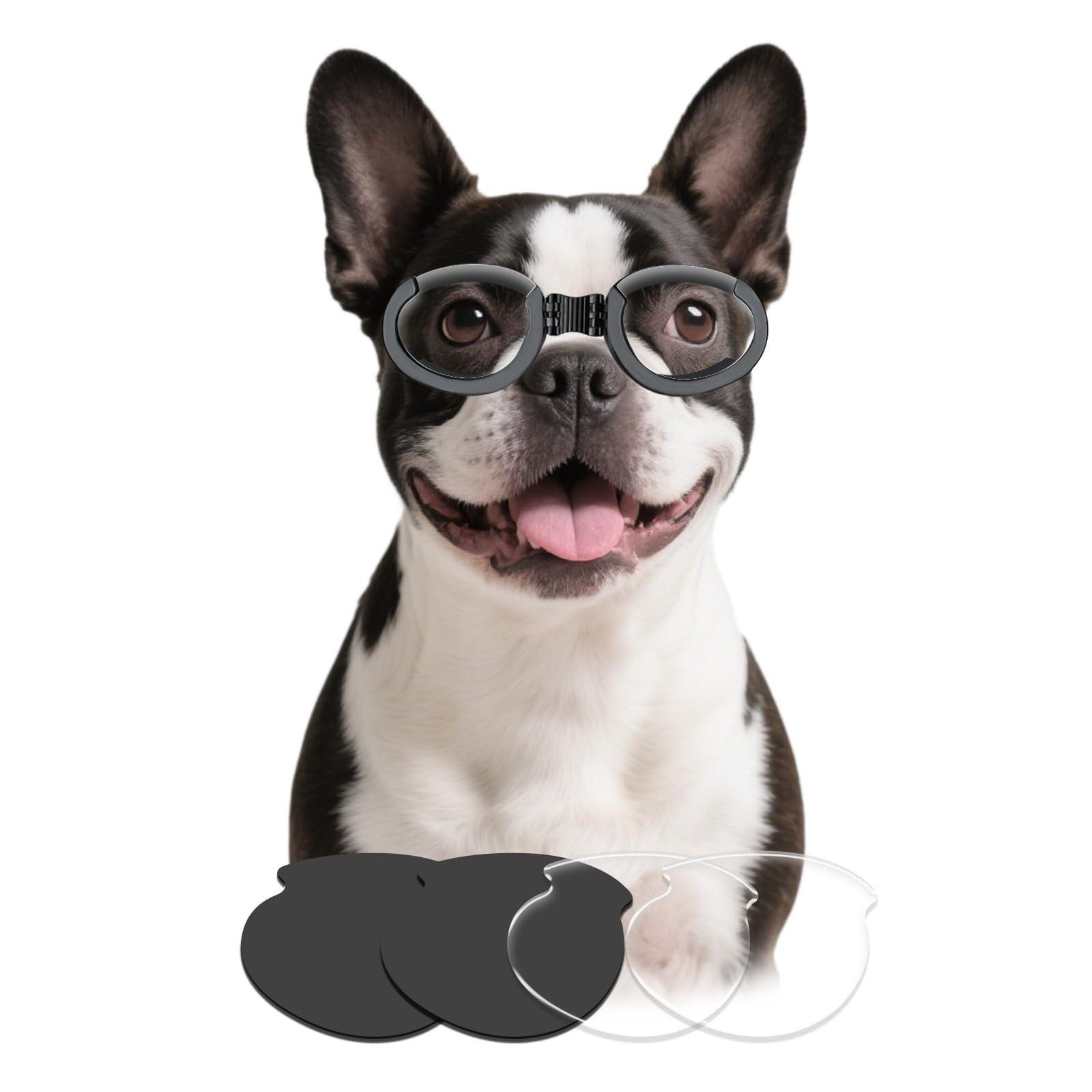 Namsan Clear Dog Goggles Medium Breed, With Black Replaceable Lenses, Interchangeable Doggie Sunglasses For Small To Medium Dogs