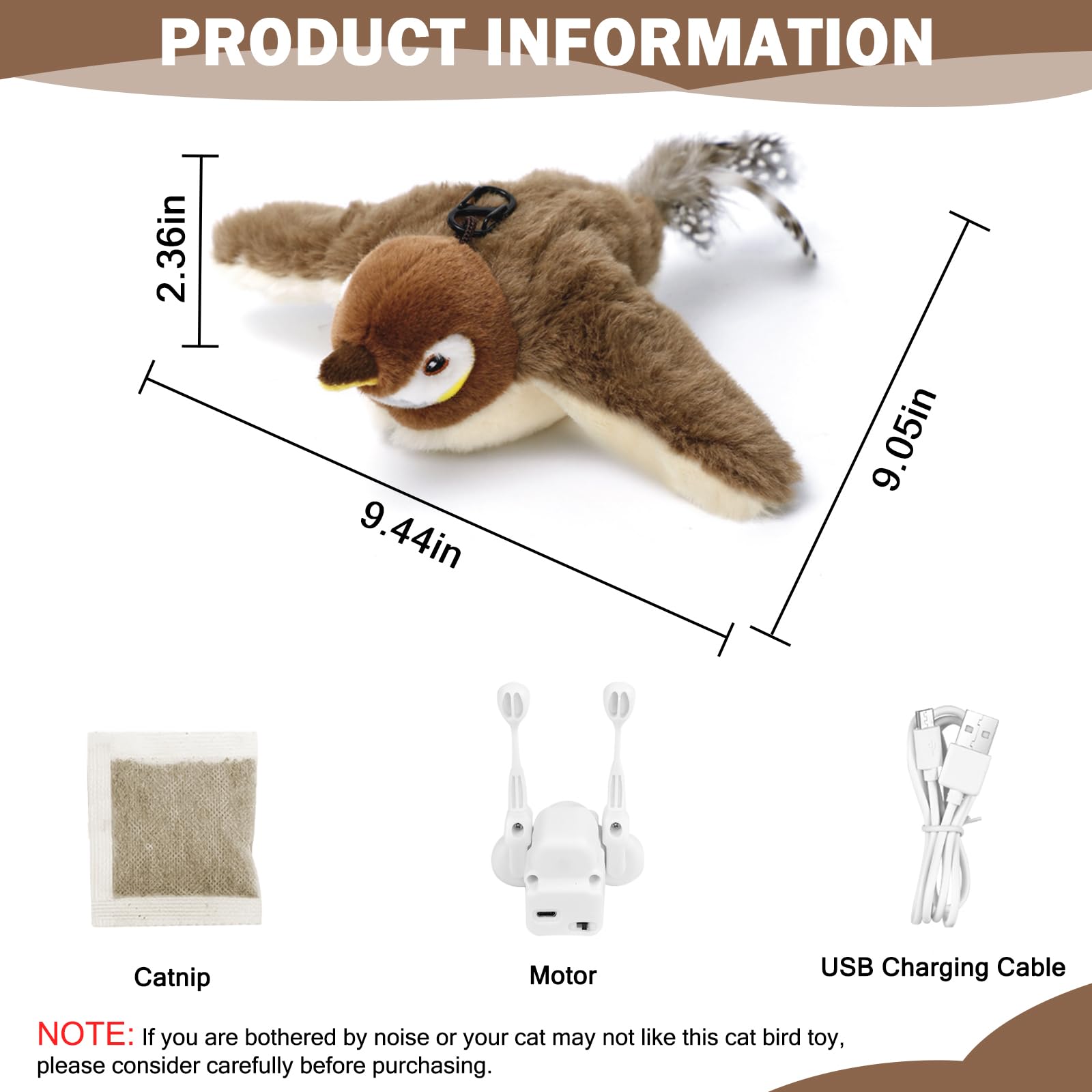 Tocirelo Cat Toy Flapping Bird (No Flying) - Simulate Chirping Flappy Bird, Interactive Cat Toys For Bored Indoor Adult Cats, Re