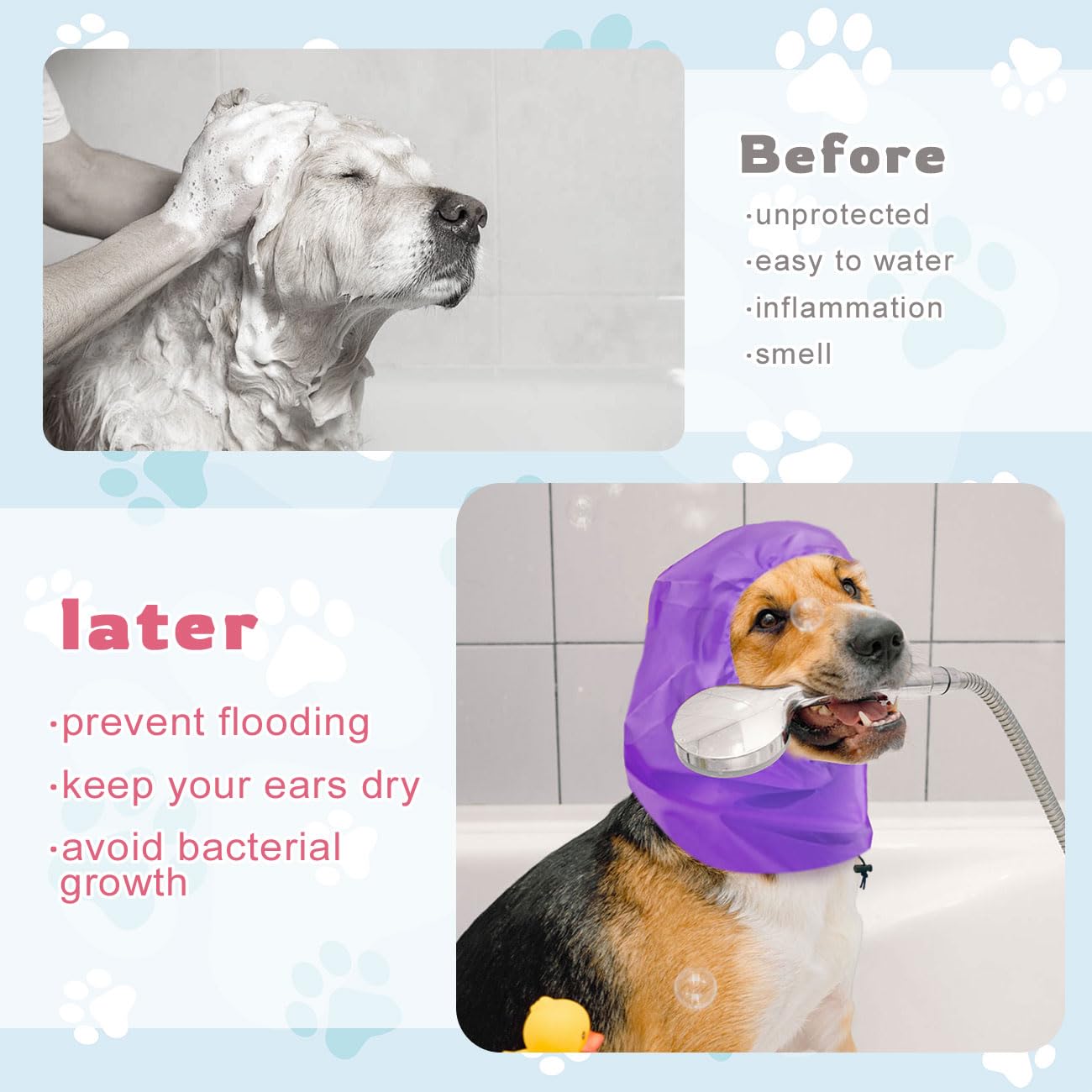Dog Bath Shower Cap Waterproof Dog Ear Covers For Bath Dog Bathing Cap Ears Headband Snood Rain Hat Ear Wrap For Grooming (Purpl