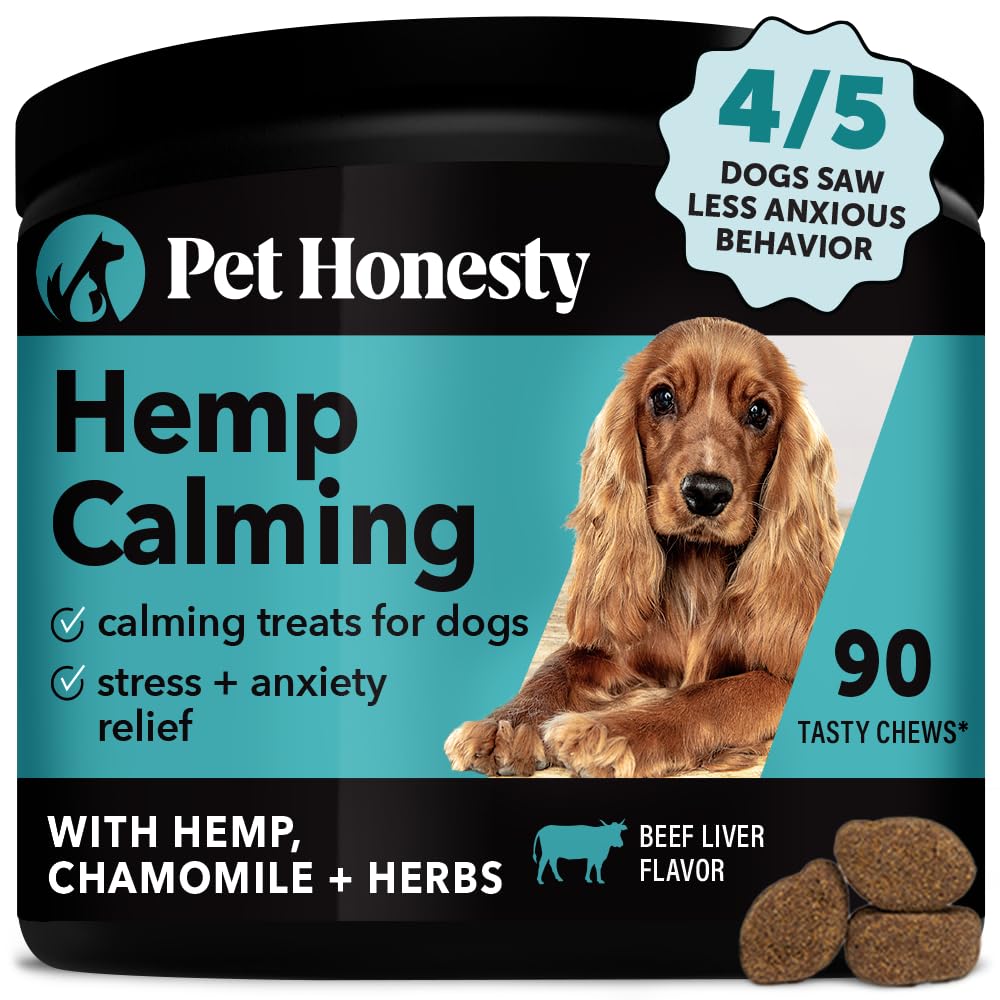 Pet Honesty Hemp Calming Chews For Dogs - Dog Anxiety Relief, Dog Calming Treats With Hemp + Valerian Root, Melatonin For Dogs -