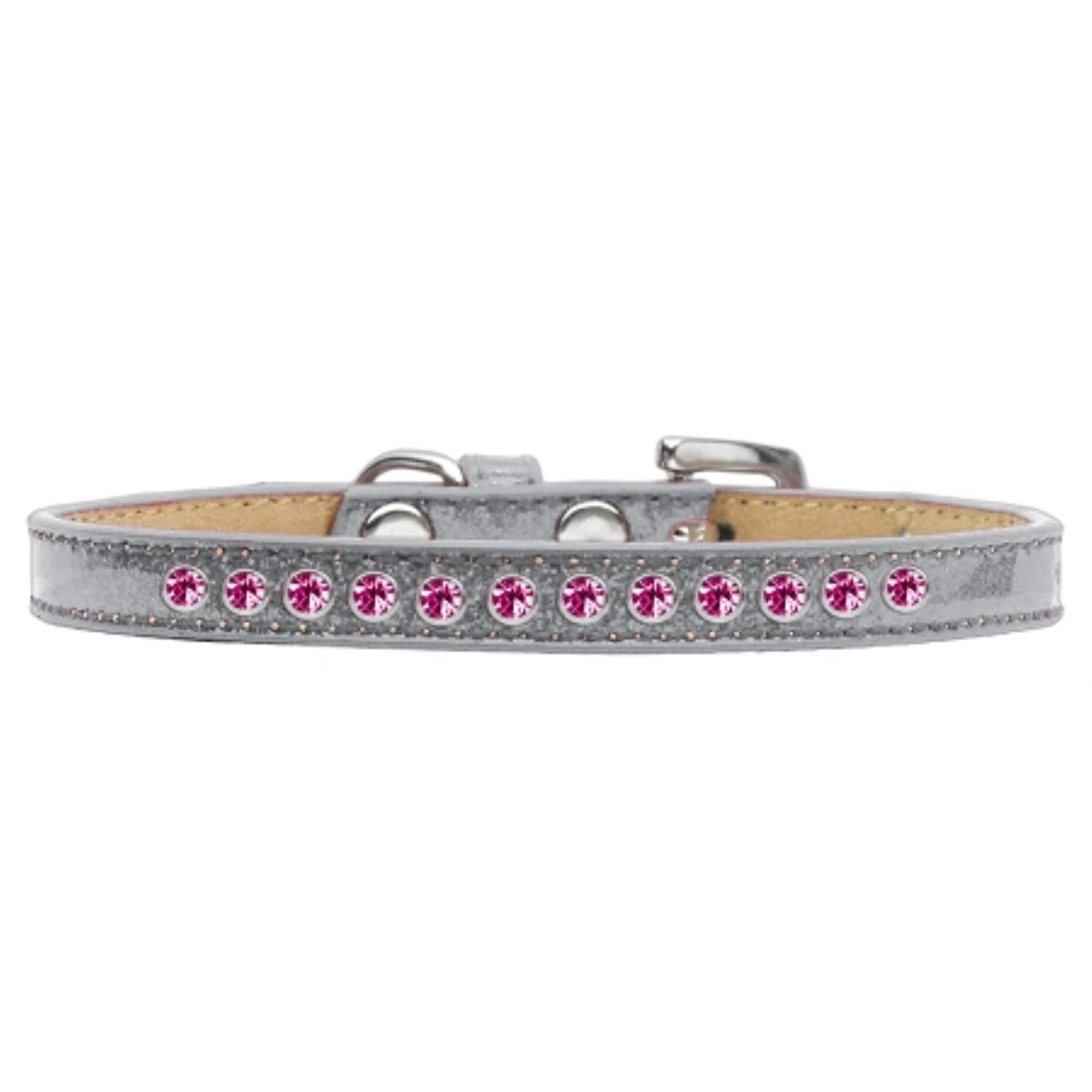 Mirage Pet Products Bright Pink Crystal Silver Puppy Dog Ice Cream Collar Size 14