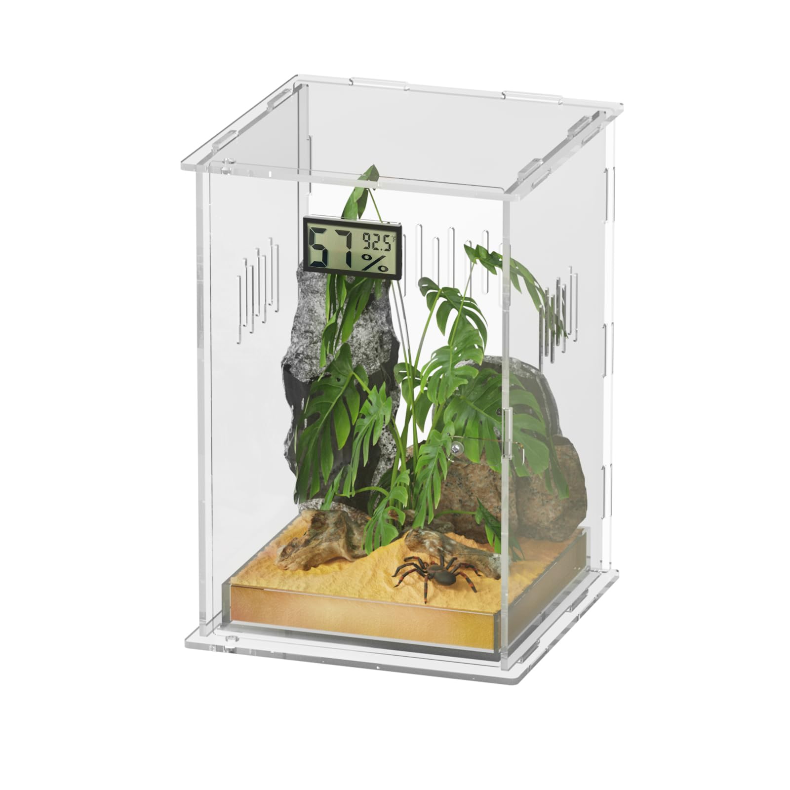 Ghims Reptile Terrariums With Temperature Hygrometer, 7.1X7.1X11.8 Acrylic Breeding Box Terrarium Cage Tank For Small Rept